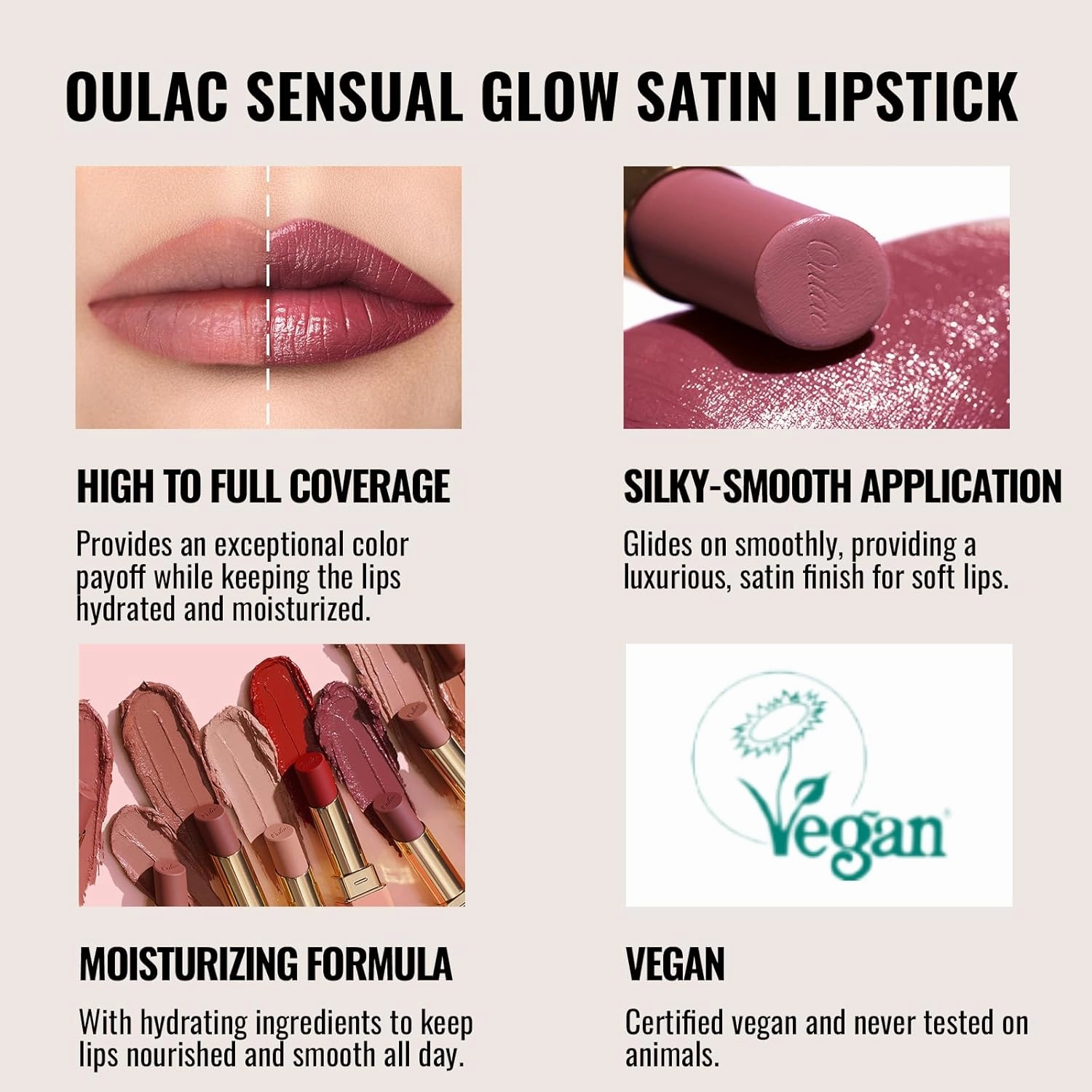Oulac Color Rich Satin Lipstick Set For Women Nude Brown Lipsticks High Impact Lipcolor Tinted Lip Balm, Nourishing, Satin Finish, Moisturizing Creamy Formula, Vegan Gluten Free (10 12 13)