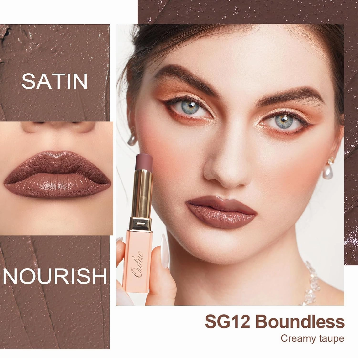 Oulac Color Rich Satin Lipstick Set For Women Nude Brown Lipsticks High Impact Lipcolor Tinted Lip Balm, Nourishing, Satin Finish, Moisturizing Creamy Formula, Vegan Gluten Free (10 12 13)