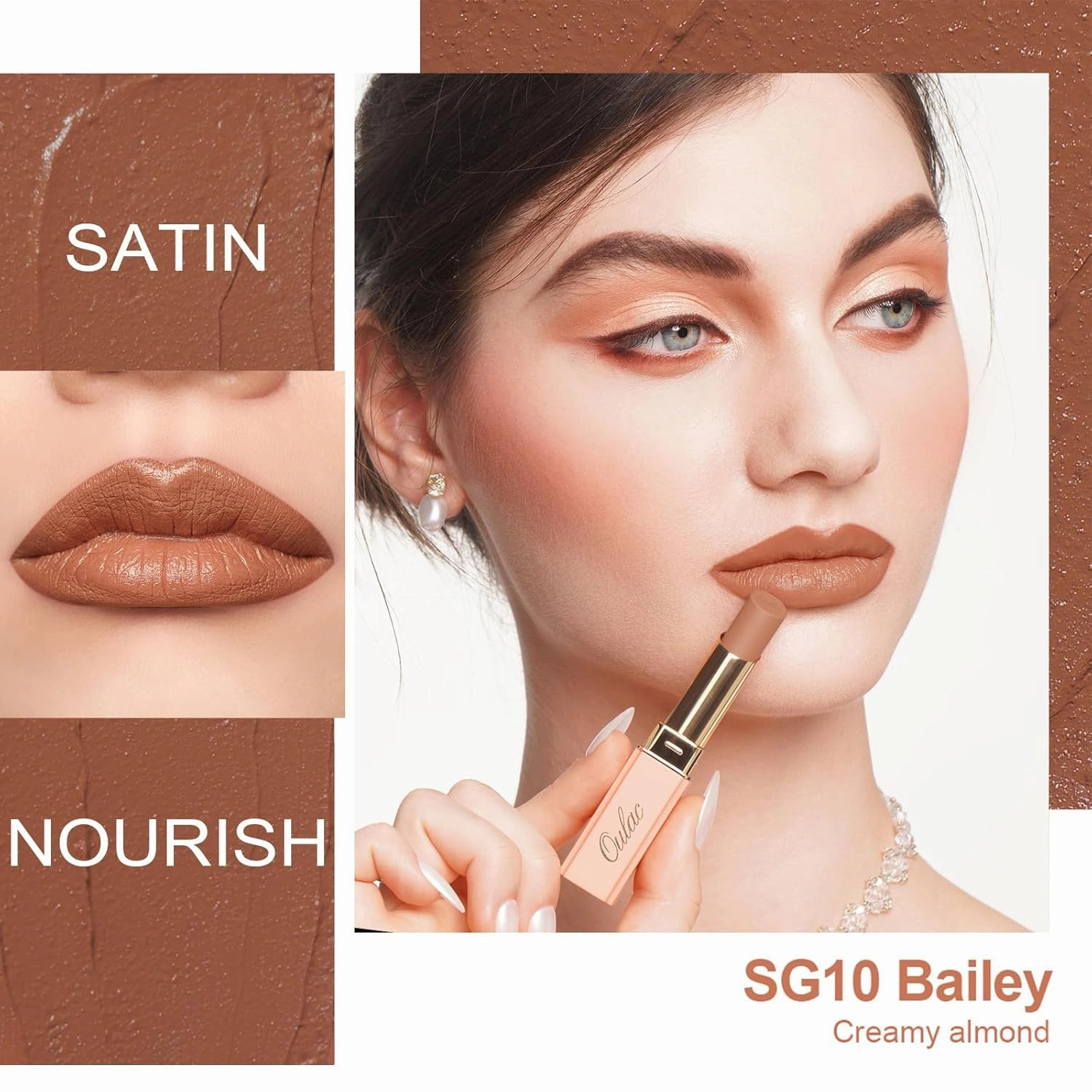Oulac Color Rich Satin Lipstick Set For Women Nude Brown Lipsticks High Impact Lipcolor Tinted Lip Balm, Nourishing, Satin Finish, Moisturizing Creamy Formula, Vegan Gluten Free (10 12 13)