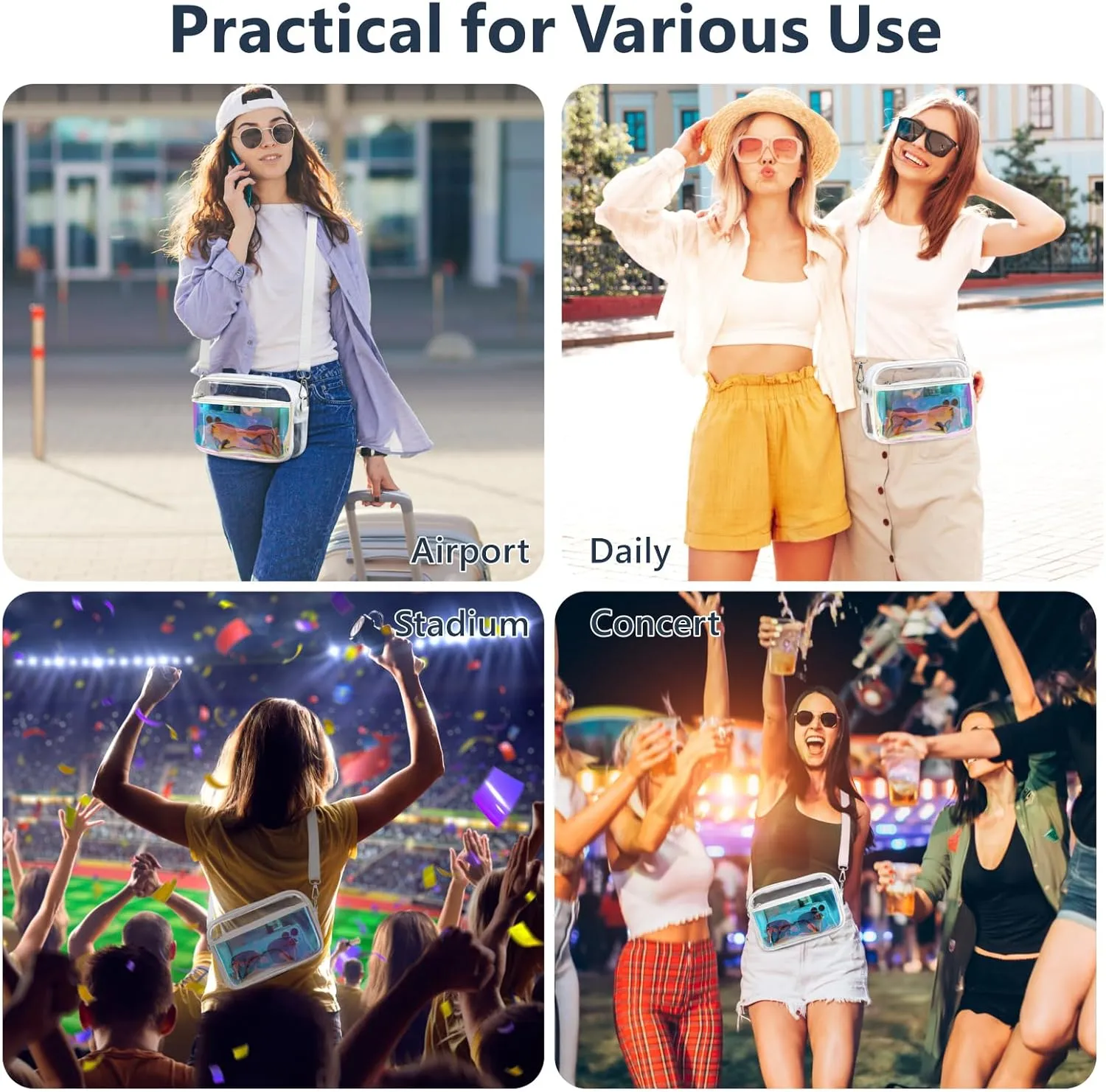 PACKISM Clear Bag for Stadium Events - Clear Purses for Women Stadium Crossbody Concert Bag for Game Day， Sports, Festival