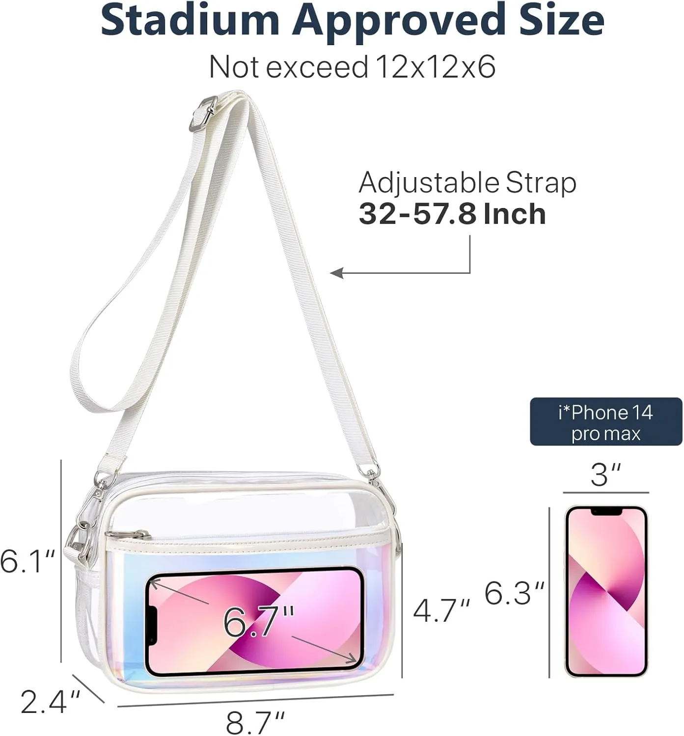 PACKISM Clear Bag for Stadium Events - Clear Purses for Women Stadium Crossbody Concert Bag for Game Day， Sports, Festival