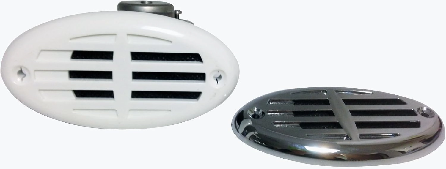 Pactrade Marine Boat SS 304 Compact Drop in Hidden Electric Horn 1 x White and 1 x Silver Grills 110 dB Sound for ships, boats, ATVs, snowmobiles and motor boats.