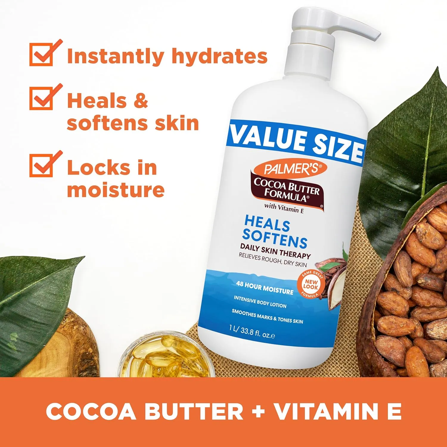 Palmer's Cocoa Butter Formula Daily Skin Therapy Lotion, Pump Bottle, 33.8 Ounces