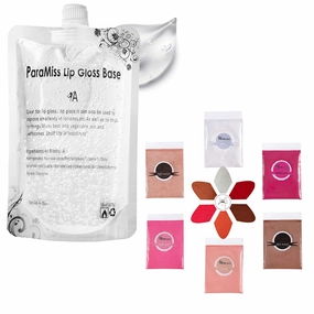 PARAMISS Moisturize Lip Gloss Base(10 Ounce) Clear Lip Gloss& Lip Gloss Pigment Powder 5 Colors x10G and White Metallic Shimmer Pearl Glitter Natural Pigment for DIY Handmade Lip Balms Lip Gloss