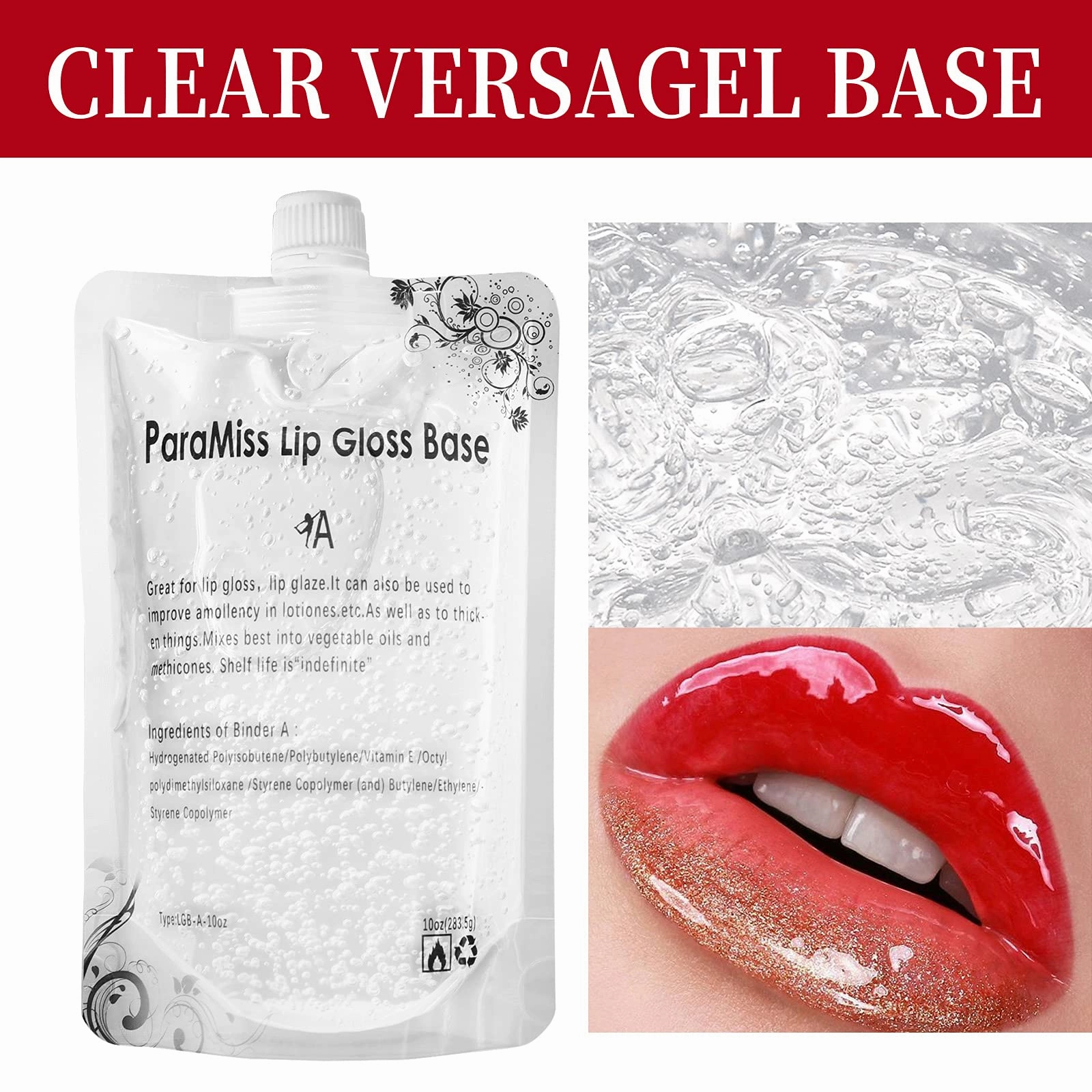 PARAMISS Moisturize Lip Gloss Base(10 Ounce) Clear Lip Gloss& Lip Gloss Pigment Powder 5 Colors x10G and White Metallic Shimmer Pearl Glitter Natural Pigment for DIY Handmade Lip Balms Lip Gloss