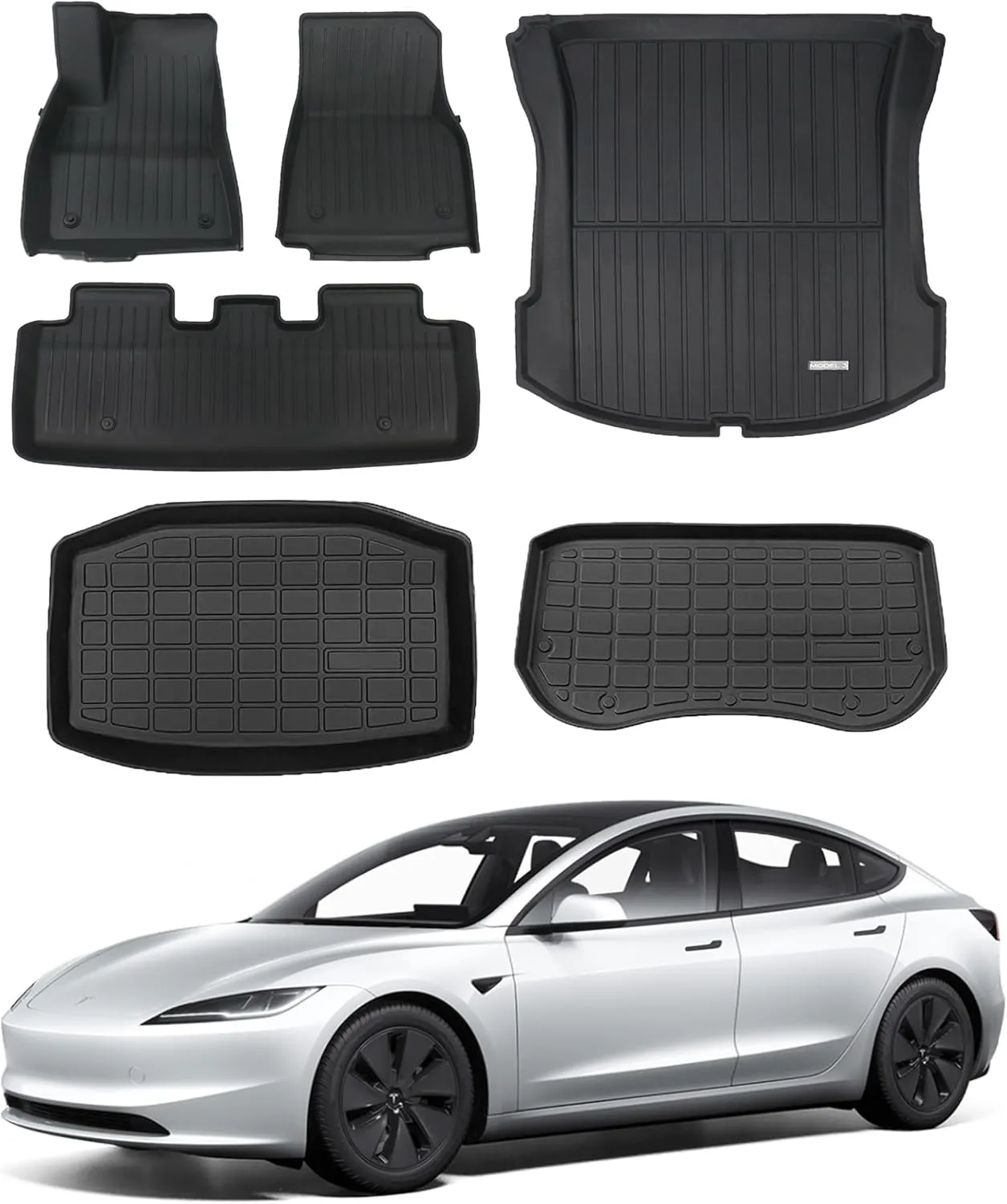 Pedigree TPE Material Tesla Model 3 Floor Mats Set Full Cover All Weather Rear Trunk Liners Custom Fit Heavy Duty Rubber Odorless Model 3 Accessories 2025 2024(Floor Storage Cargo Mat)