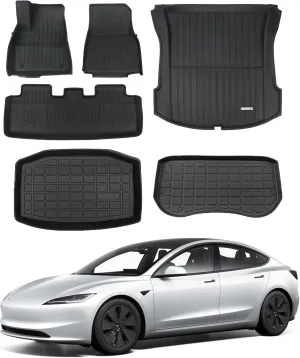 Pedigree TPE Material Tesla Model 3 Floor Mats Set Full Cover All Weather Rear Trunk Liners Custom Fit Heavy Duty Rubber Odorless Model 3 Accessories 2025 2024(Floor Storage Cargo Mat)