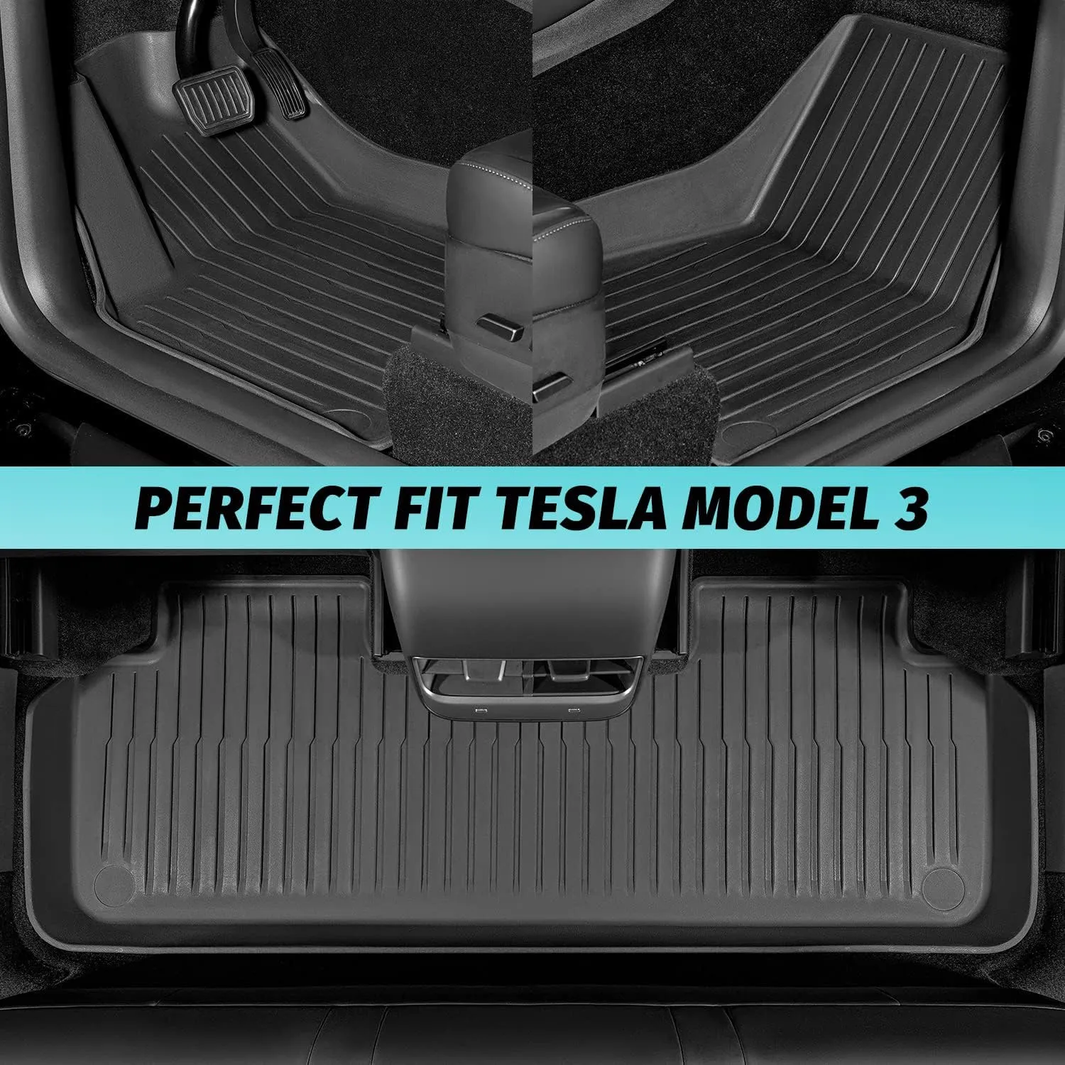 Pedigree TPE Material Tesla Model 3 Floor Mats Set Full Cover All Weather Rear Trunk Liners Custom Fit Heavy Duty Rubber Odorless Model 3 Accessories 2025 2024(Floor Storage Cargo Mat)