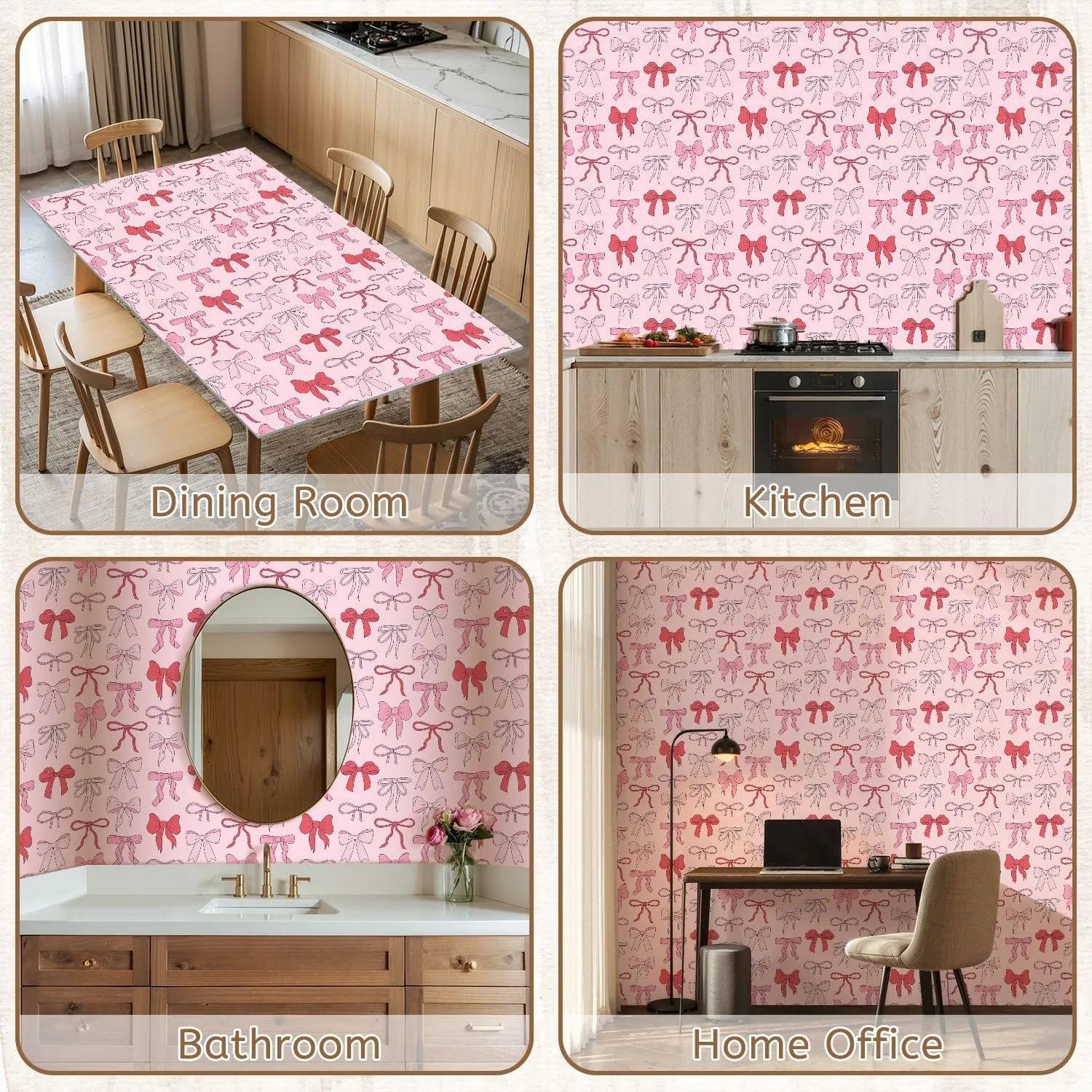 Peel and Stick Wallpaper Self Adhesive Wall Mural Seamless cute coquette bows Balletcore pink red ribbons Hand drawn Contact Paper Renter Friendly Wallpaper for Kitchen Nursery Bedroom 17.7"x118"