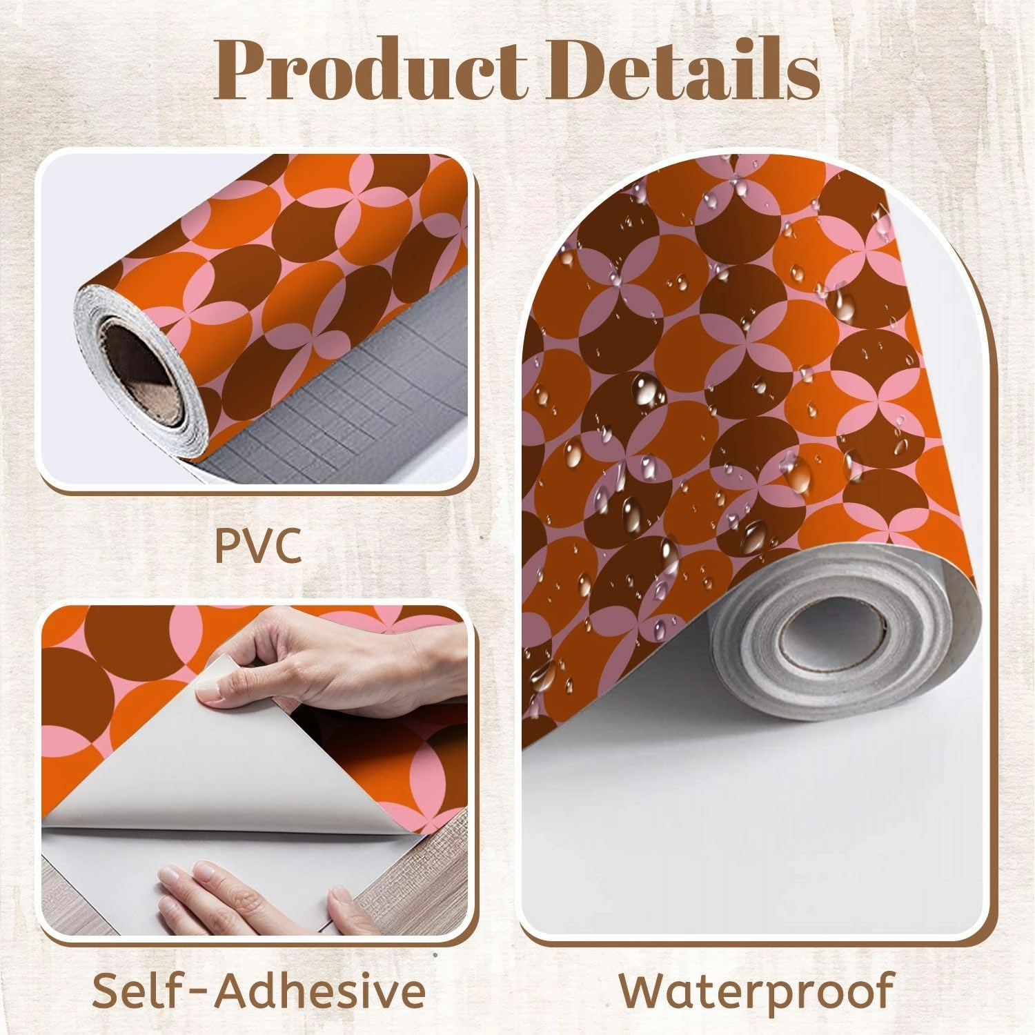 Peel and Stick Wallpaper Self Adhesive Wall Mural 70 s Retro Seamless Pattern 60s 70s Aesthetic Style Contact Paper Renter Friendly Wallpaper for Kitchen Nursery Bedroom 17.7"x118"