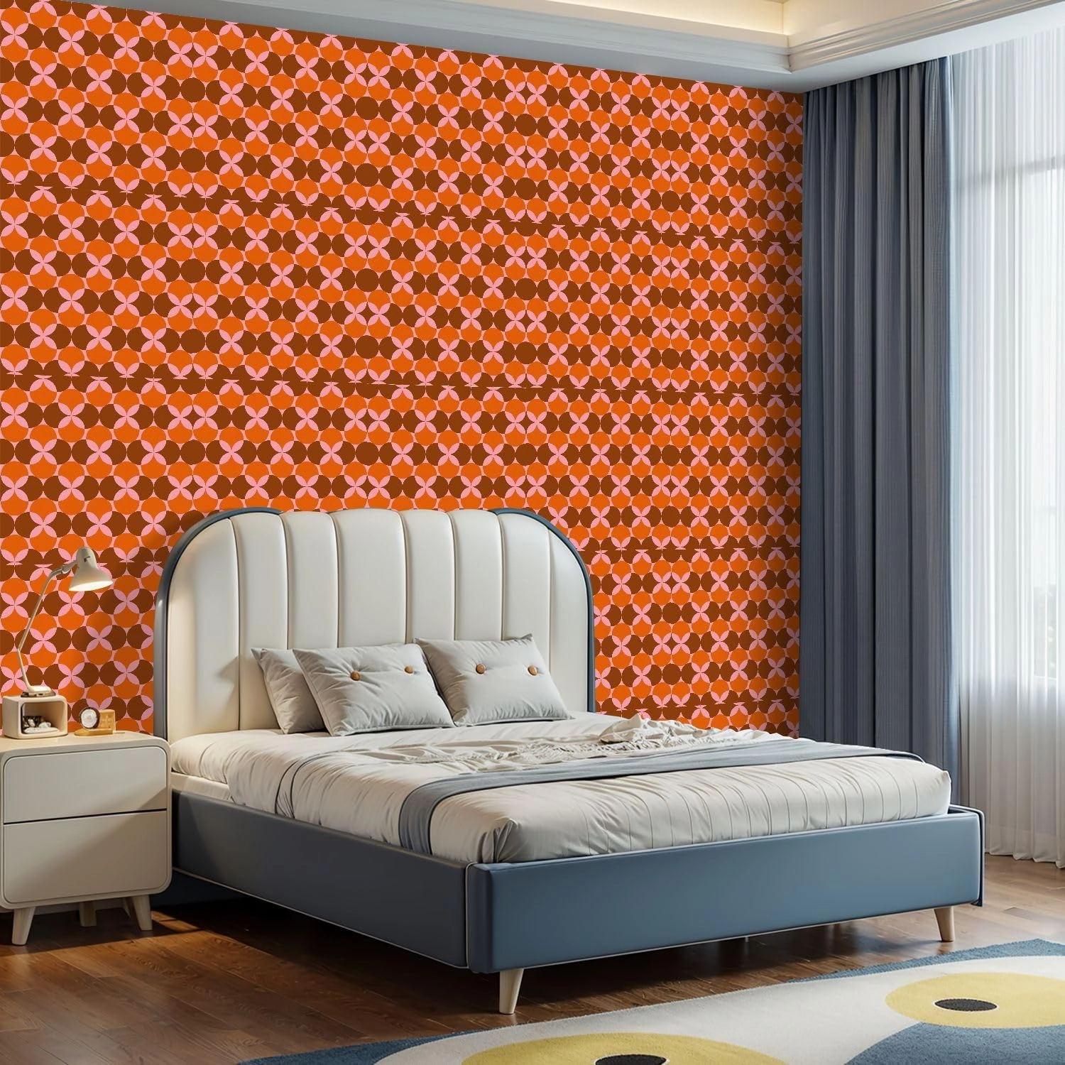 Peel and Stick Wallpaper Self Adhesive Wall Mural 70 s Retro Seamless Pattern 60s 70s Aesthetic Style Contact Paper Renter Friendly Wallpaper for Kitchen Nursery Bedroom 17.7"x118"