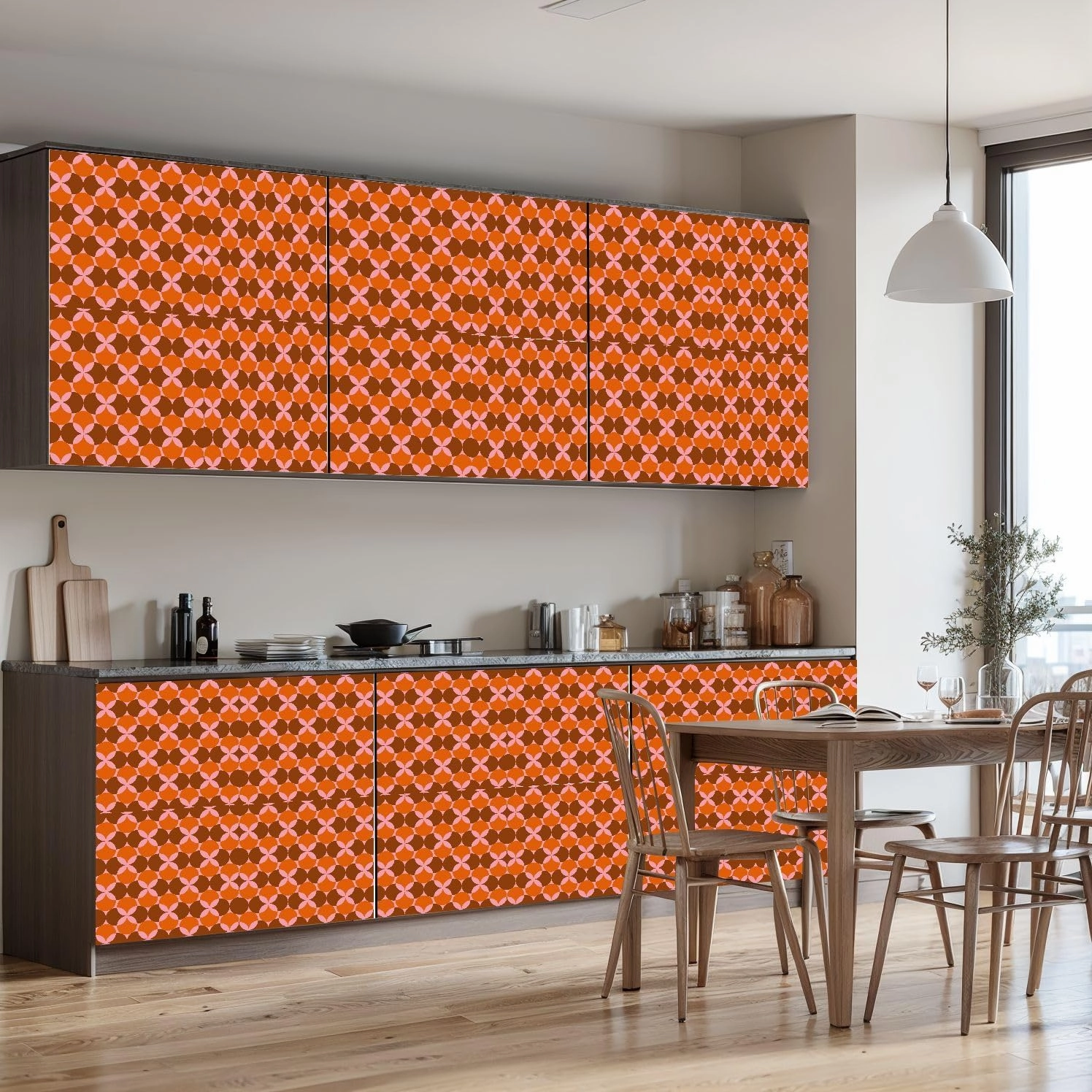 Peel and Stick Wallpaper Self Adhesive Wall Mural 70 s Retro Seamless Pattern 60s 70s Aesthetic Style Contact Paper Renter Friendly Wallpaper for Kitchen Nursery Bedroom 17.7"x118"