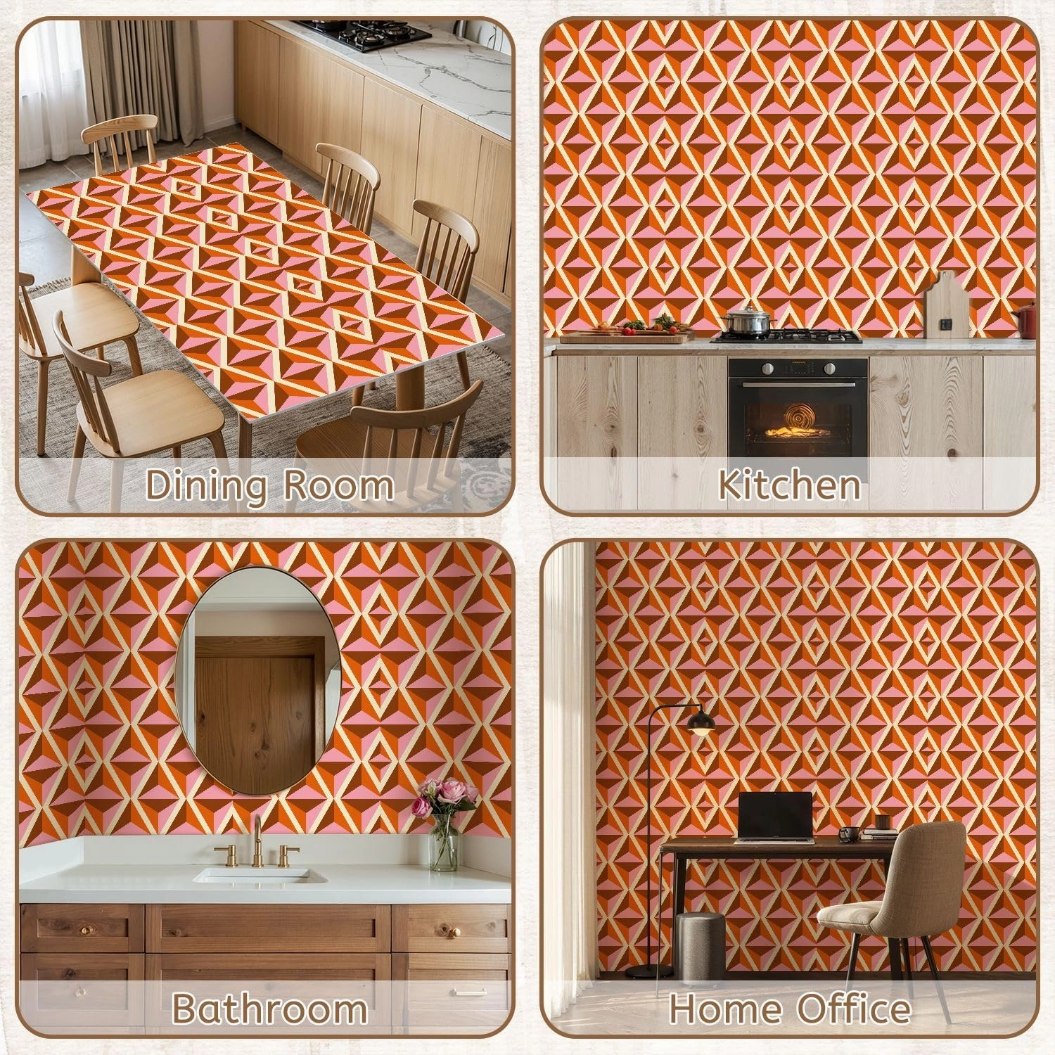 Peel and Stick Wallpaper Self Adhesive Wall Mural 70s Retro Geometric Seamless Pattern Contact Paper Renter Friendly Wallpaper for Kitchen Nursery Bedroom 17.7"x118"