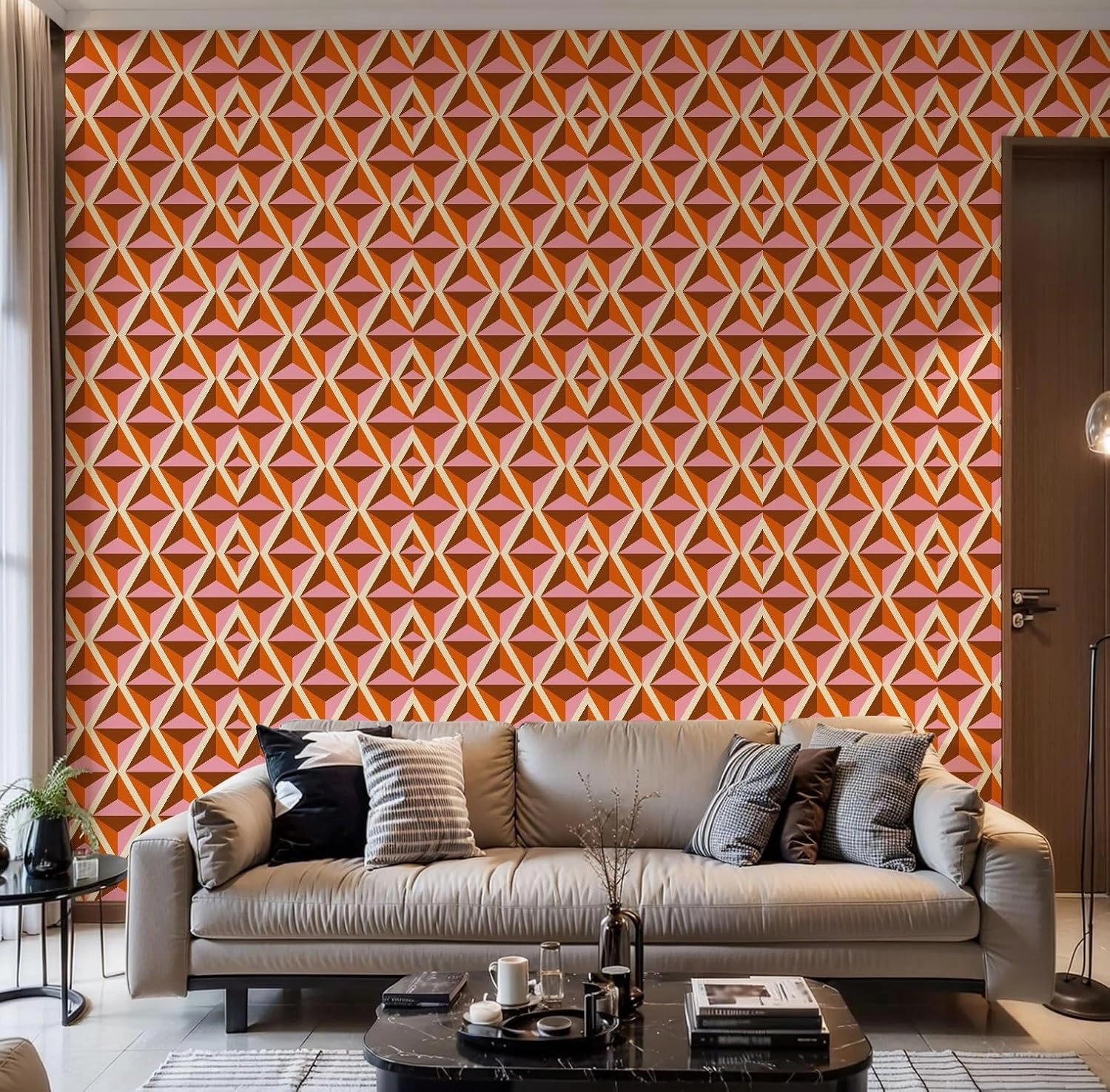 Peel and Stick Wallpaper Self Adhesive Wall Mural 70s Retro Geometric Seamless Pattern Contact Paper Renter Friendly Wallpaper for Kitchen Nursery Bedroom 17.7"x118"