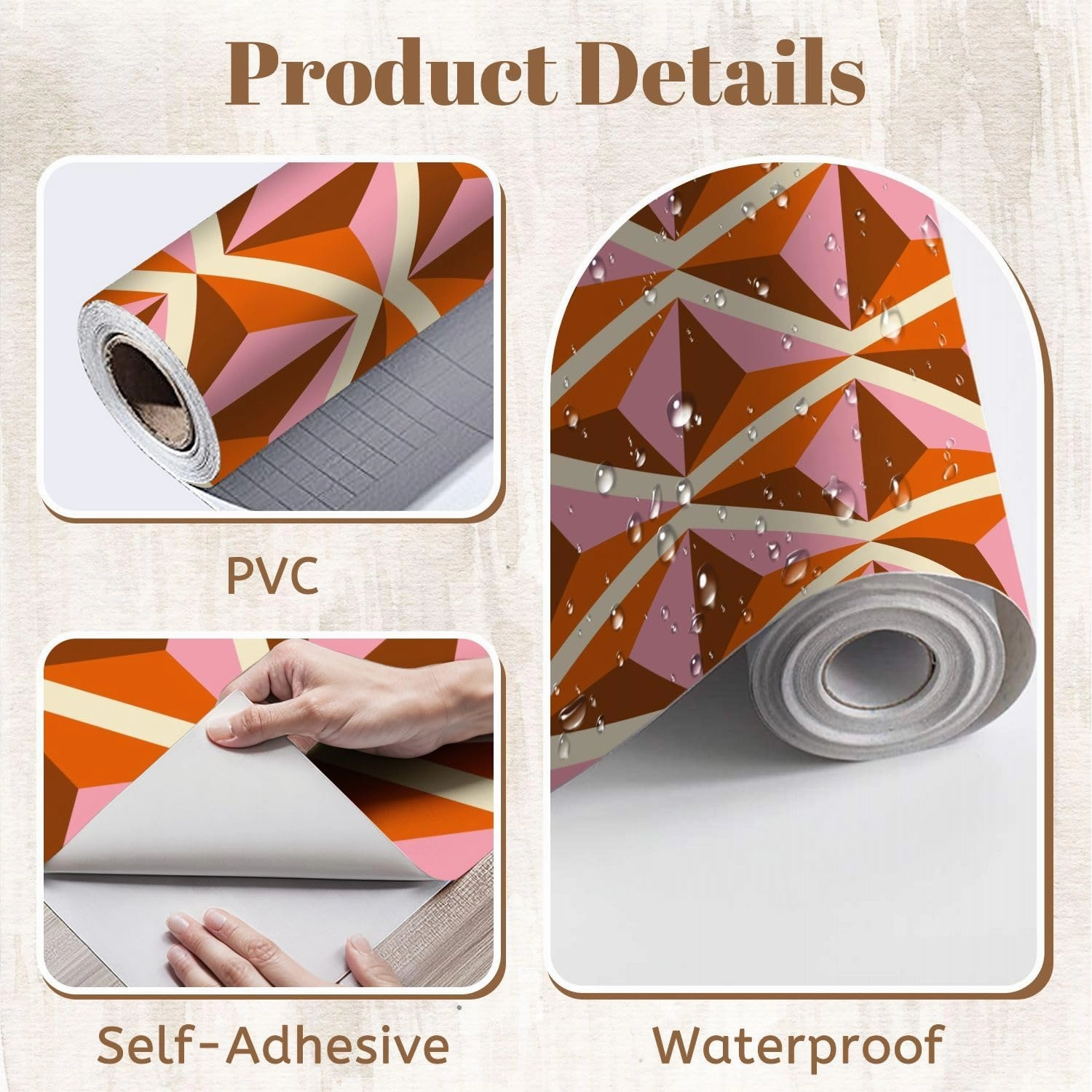 Peel and Stick Wallpaper Self Adhesive Wall Mural 70s Retro Geometric Seamless Pattern Contact Paper Renter Friendly Wallpaper for Kitchen Nursery Bedroom 17.7"x118"