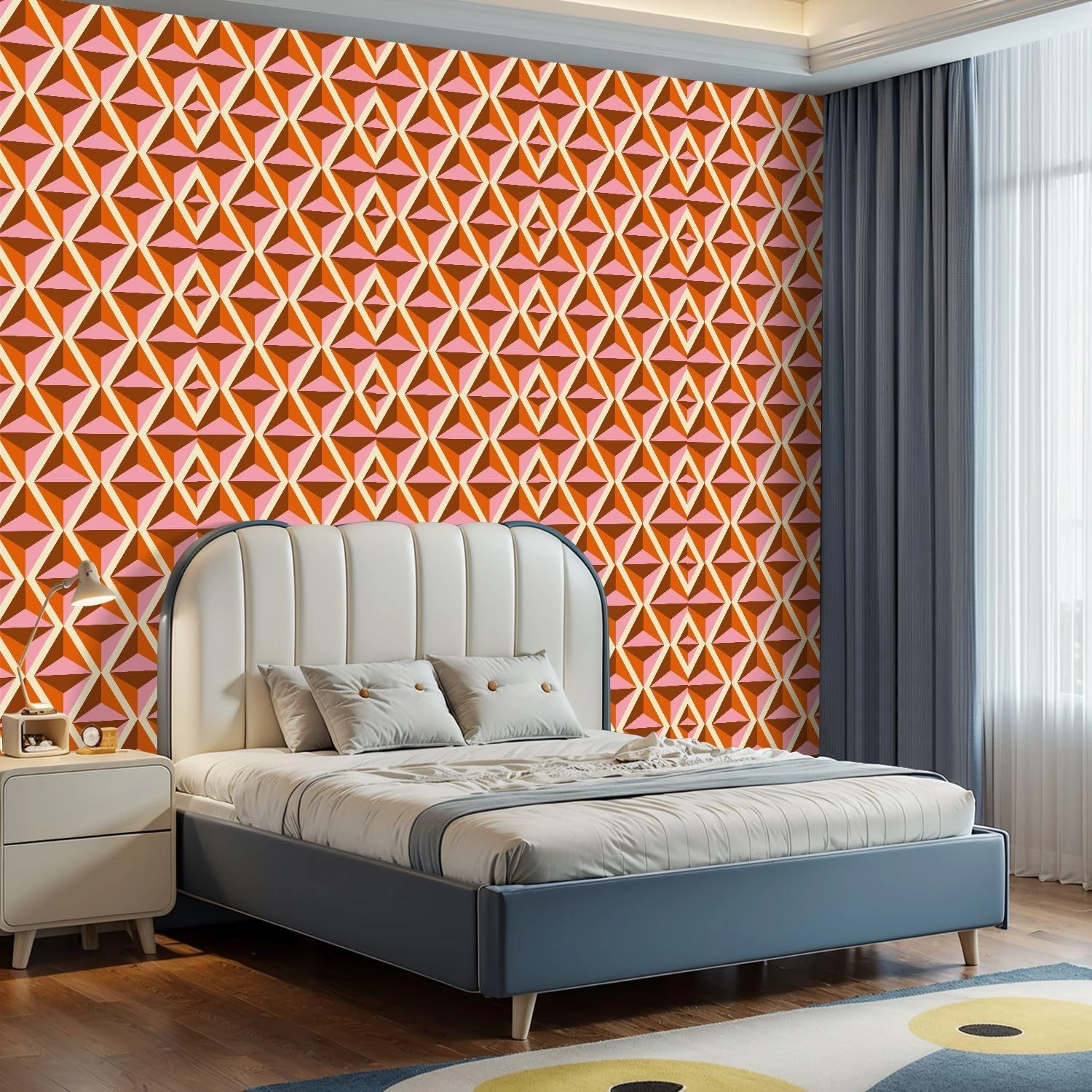 Peel and Stick Wallpaper Self Adhesive Wall Mural 70s Retro Geometric Seamless Pattern Contact Paper Renter Friendly Wallpaper for Kitchen Nursery Bedroom 17.7"x118"