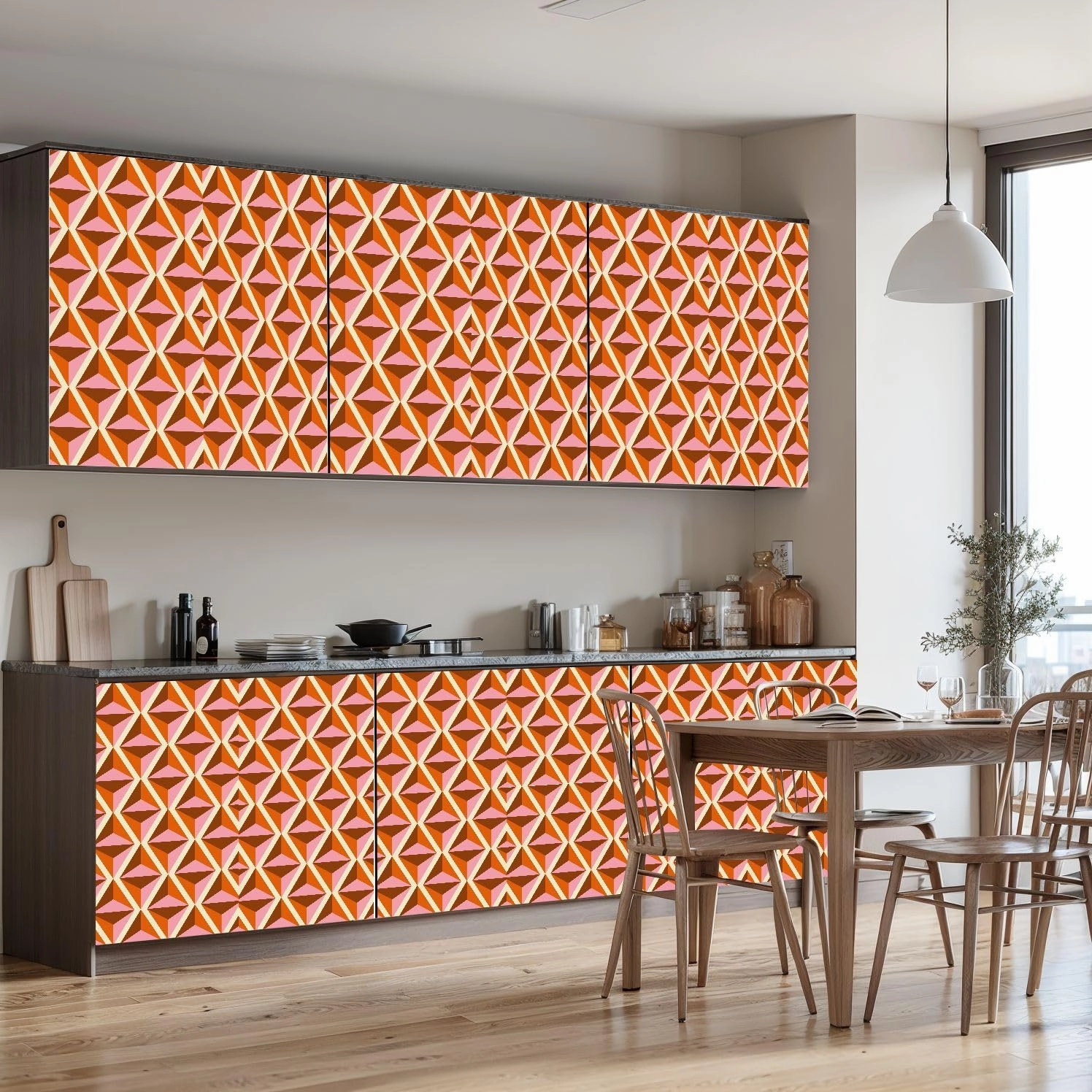 Peel and Stick Wallpaper Self Adhesive Wall Mural 70s Retro Geometric Seamless Pattern Contact Paper Renter Friendly Wallpaper for Kitchen Nursery Bedroom 17.7"x118"