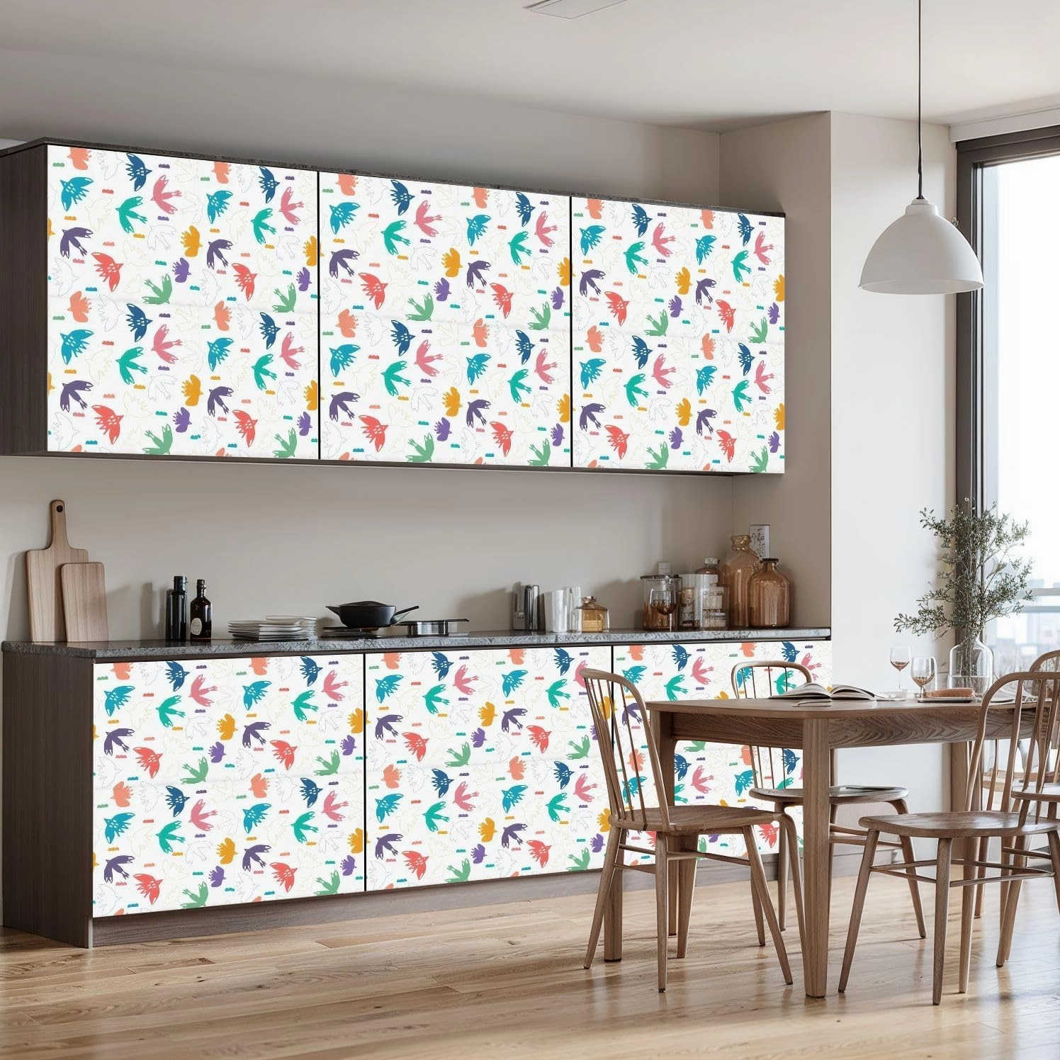 Peel and Stick Wallpaper Self Adhesive Wall Mural Abstract bird cloud cut out shapes seamless Hand drawn matisse style Contact Paper Renter Friendly Wallpaper for Kitchen Nursery Bedroom 17.7"x118"