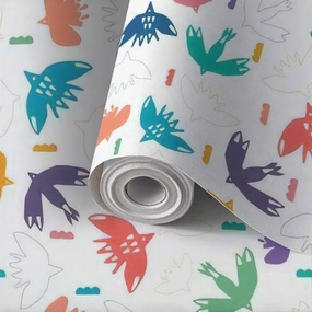 Peel and Stick Wallpaper Self Adhesive Wall Mural Abstract bird cloud cut out shapes seamless Hand drawn matisse style Contact Paper Renter Friendly Wallpaper for Kitchen Nursery Bedroom 17.7"x118"