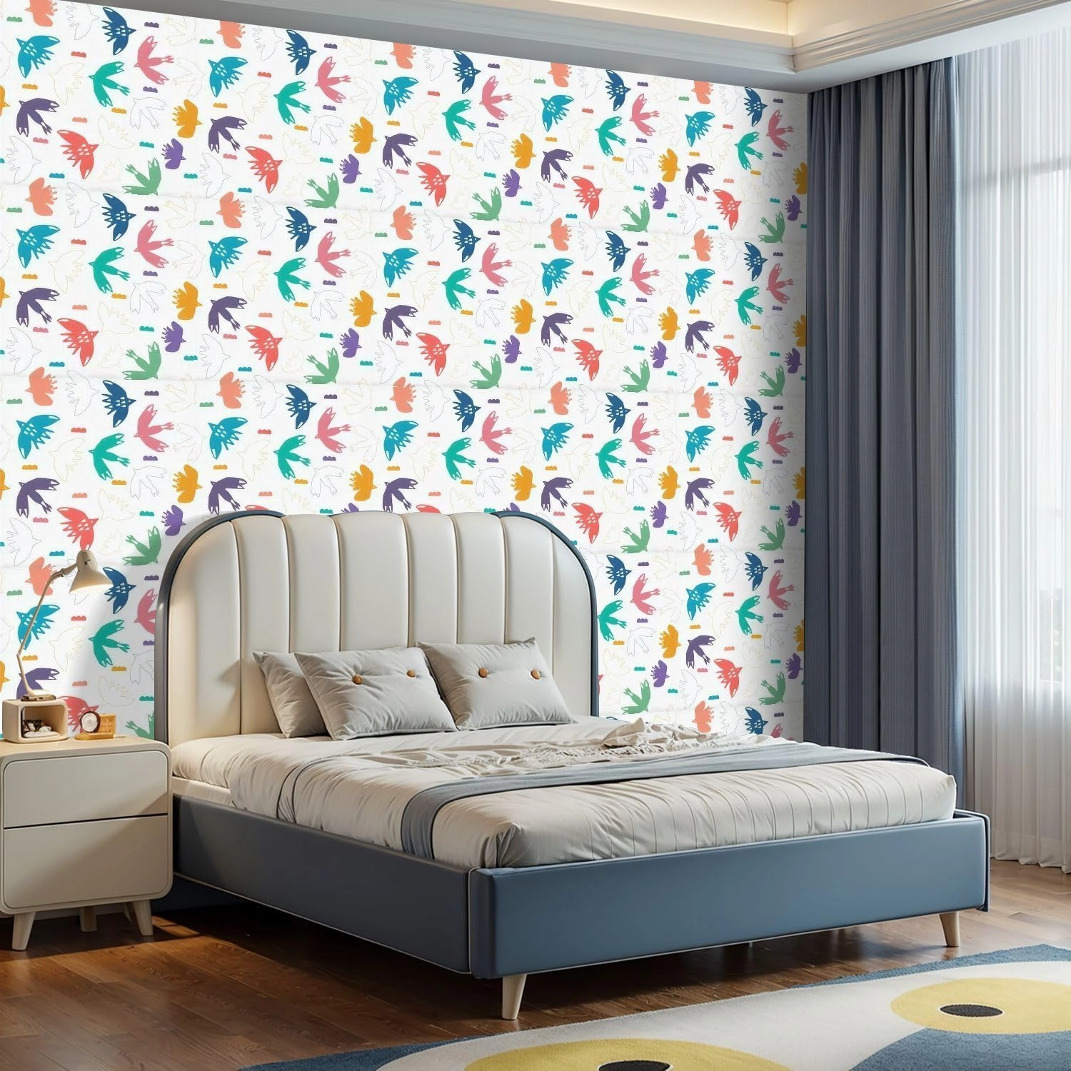 Peel and Stick Wallpaper Self Adhesive Wall Mural Abstract bird cloud cut out shapes seamless Hand drawn matisse style Contact Paper Renter Friendly Wallpaper for Kitchen Nursery Bedroom 17.7"x118"