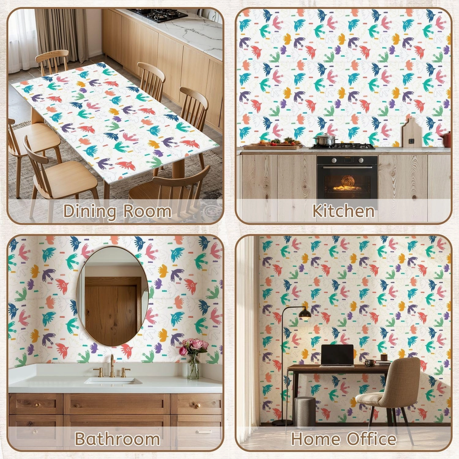 Peel and Stick Wallpaper Self Adhesive Wall Mural Abstract bird cloud cut out shapes seamless Hand drawn matisse style Contact Paper Renter Friendly Wallpaper for Kitchen Nursery Bedroom 17.7"x118"