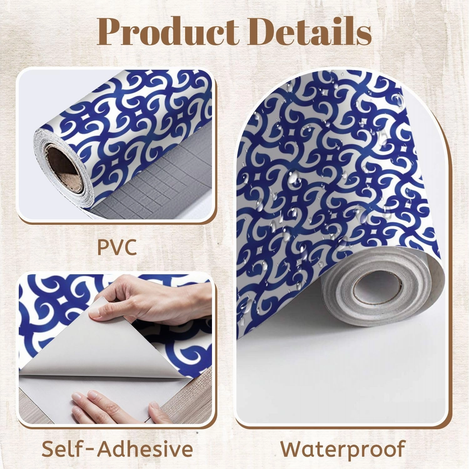 Peel and Stick Wallpaper Self Adhesive Wall Mural Abstract Blue White Seamless Chinese Style Porcelain Modern Contact Paper Renter Friendly Wallpaper for Kitchen Nursery Bedroom 17.7"x118"