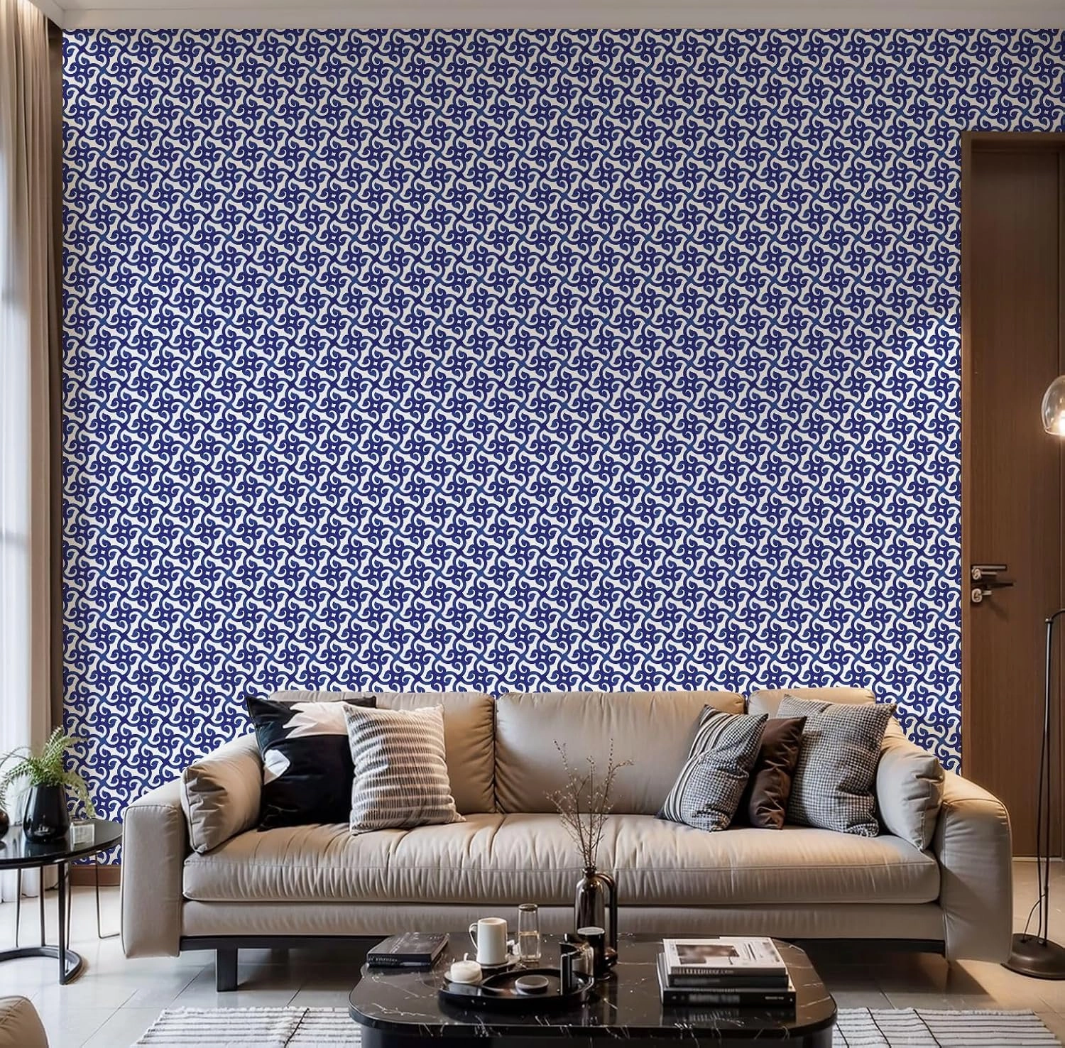 Peel and Stick Wallpaper Self Adhesive Wall Mural Abstract Blue White Seamless Chinese Style Porcelain Modern Contact Paper Renter Friendly Wallpaper for Kitchen Nursery Bedroom 17.7"x118"