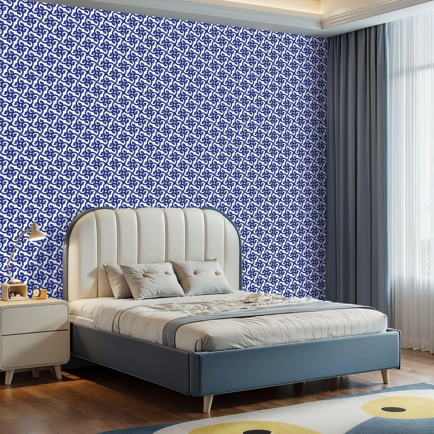 Peel and Stick Wallpaper Self Adhesive Wall Mural Abstract Blue White Seamless Chinese Style Porcelain Modern Contact Paper Renter Friendly Wallpaper for Kitchen Nursery Bedroom 17.7"x118"