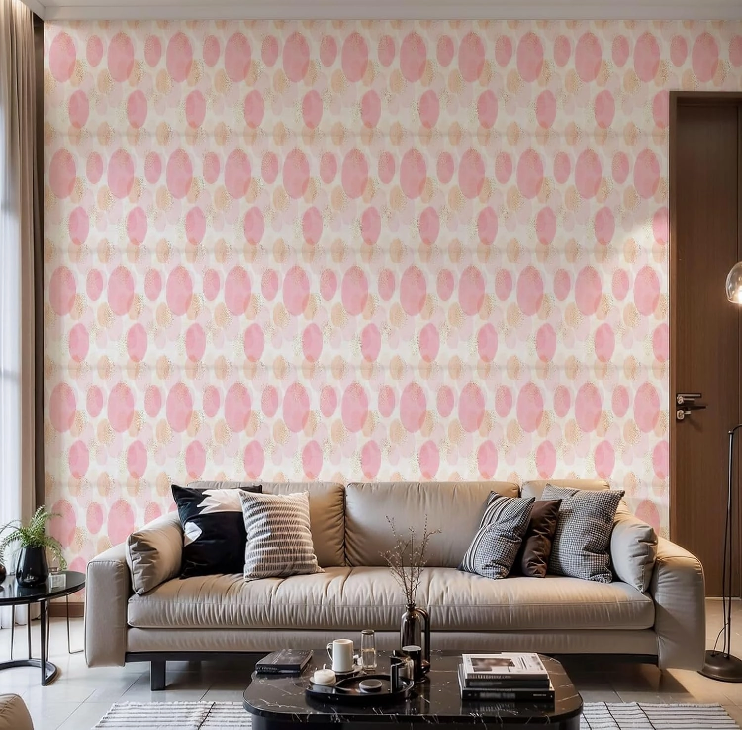 Peel and Stick Wallpaper Self Adhesive Wall Mural Abstract Geometric Seamless Circles Modern Abstract Design Contact Paper Renter Friendly Wallpaper for Kitchen Nursery Bedroom 17.7"x118"