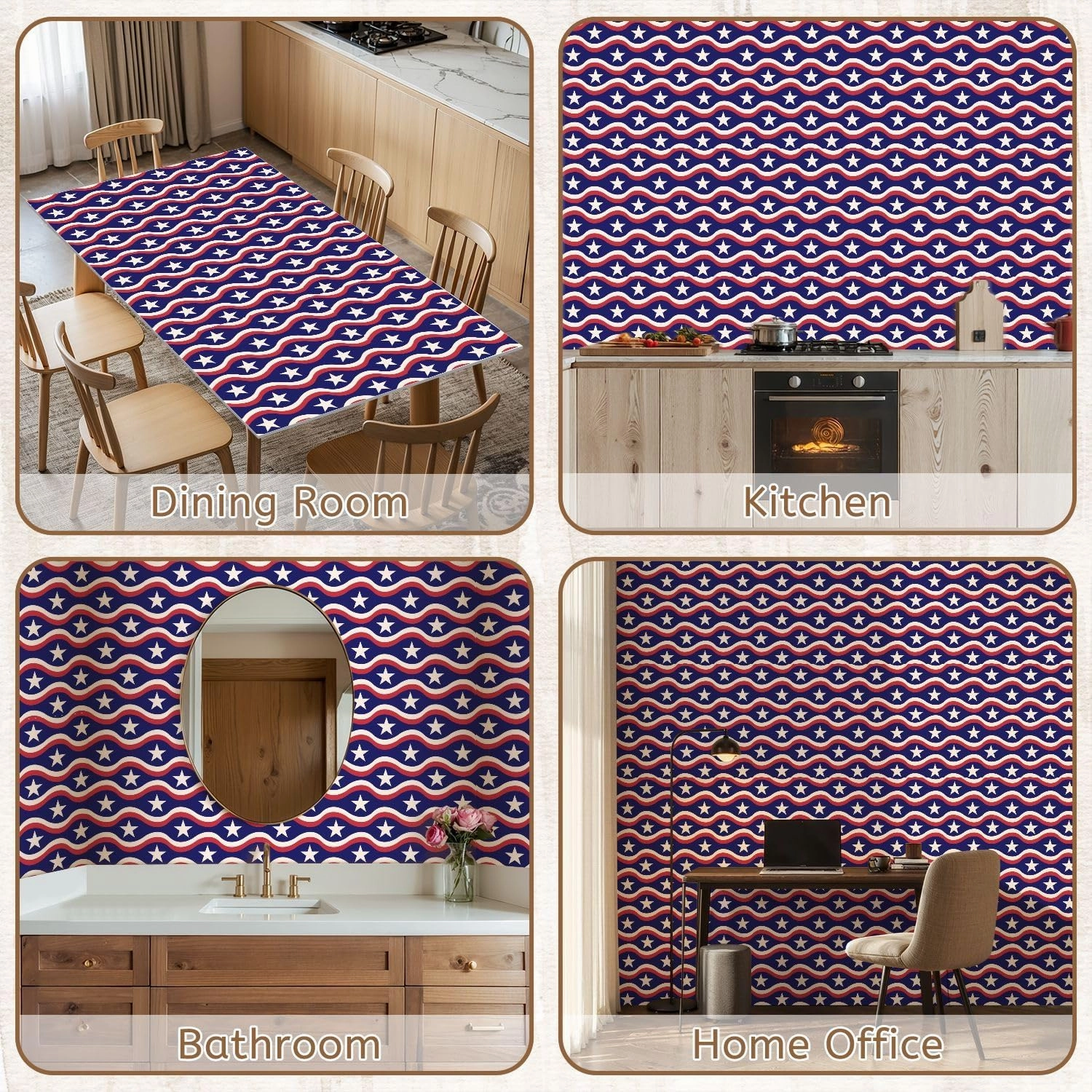 Peel and Stick Wallpaper Self Adhesive Wall Mural American flag white stars red waves blue seamless pattern for fourth Contact Paper Renter Friendly Wallpaper for Kitchen Nursery Bedroom 17.7"x118"