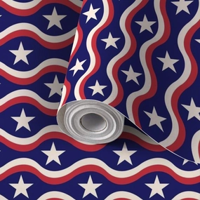 Peel and Stick Wallpaper Self Adhesive Wall Mural American flag white stars red waves blue seamless pattern for fourth Contact Paper Renter Friendly Wallpaper for Kitchen Nursery Bedroom 17.7"x118"