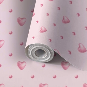 Peel and Stick Wallpaper Self Adhesive Wall Mural Beads hearts pastel pink color Coquette core Watercolor seamless hand Contact Paper Renter Friendly Wallpaper for Kitchen Nursery Bedroom 17.7"x118"