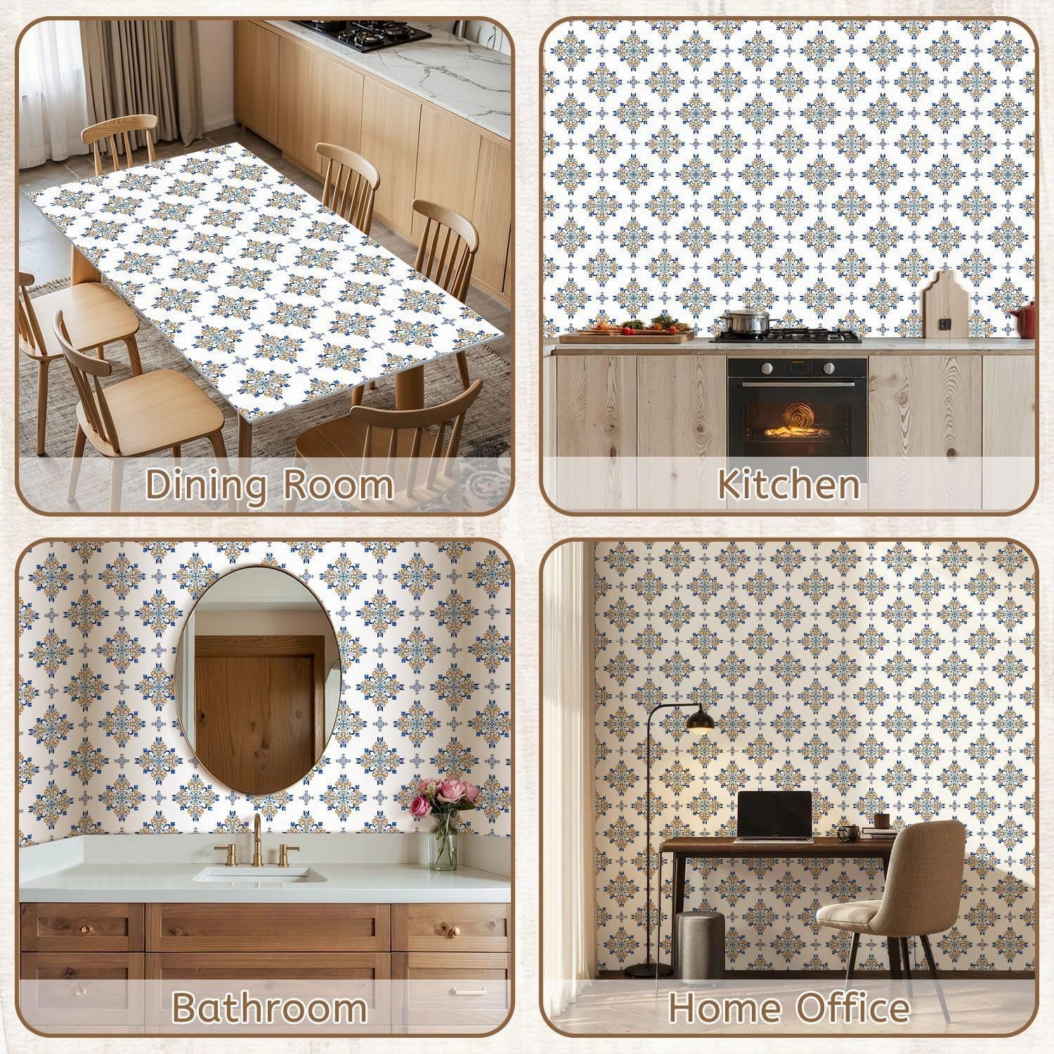 Peel and Stick Wallpaper Self Adhesive Wall Mural Blue gold white damask seamless Barogue Victorian style Portuguese Contact Paper Renter Friendly Wallpaper for Kitchen Nursery Bedroom 17.7"x118"