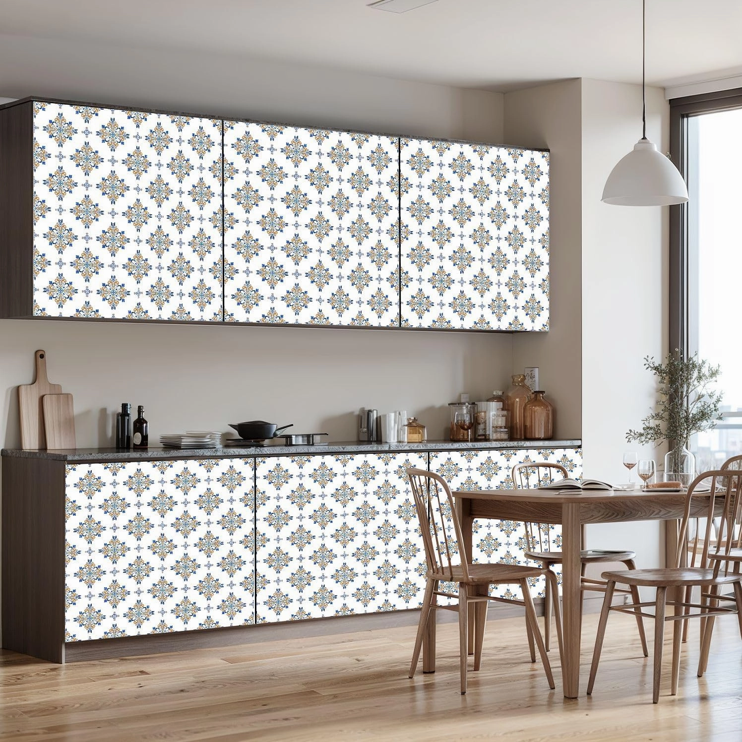 Peel and Stick Wallpaper Self Adhesive Wall Mural Blue gold white damask seamless Barogue Victorian style Portuguese Contact Paper Renter Friendly Wallpaper for Kitchen Nursery Bedroom 17.7"x118"