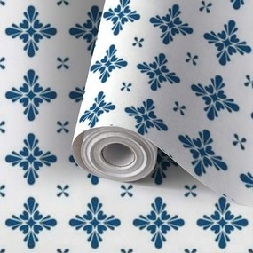 Peel and Stick Wallpaper Self Adhesive Wall Mural Blue white flower decoration Spain Portugal seamless floral mosaic Contact Paper Renter Friendly Wallpaper for Kitchen Nursery Bedroom 17.7"x118"