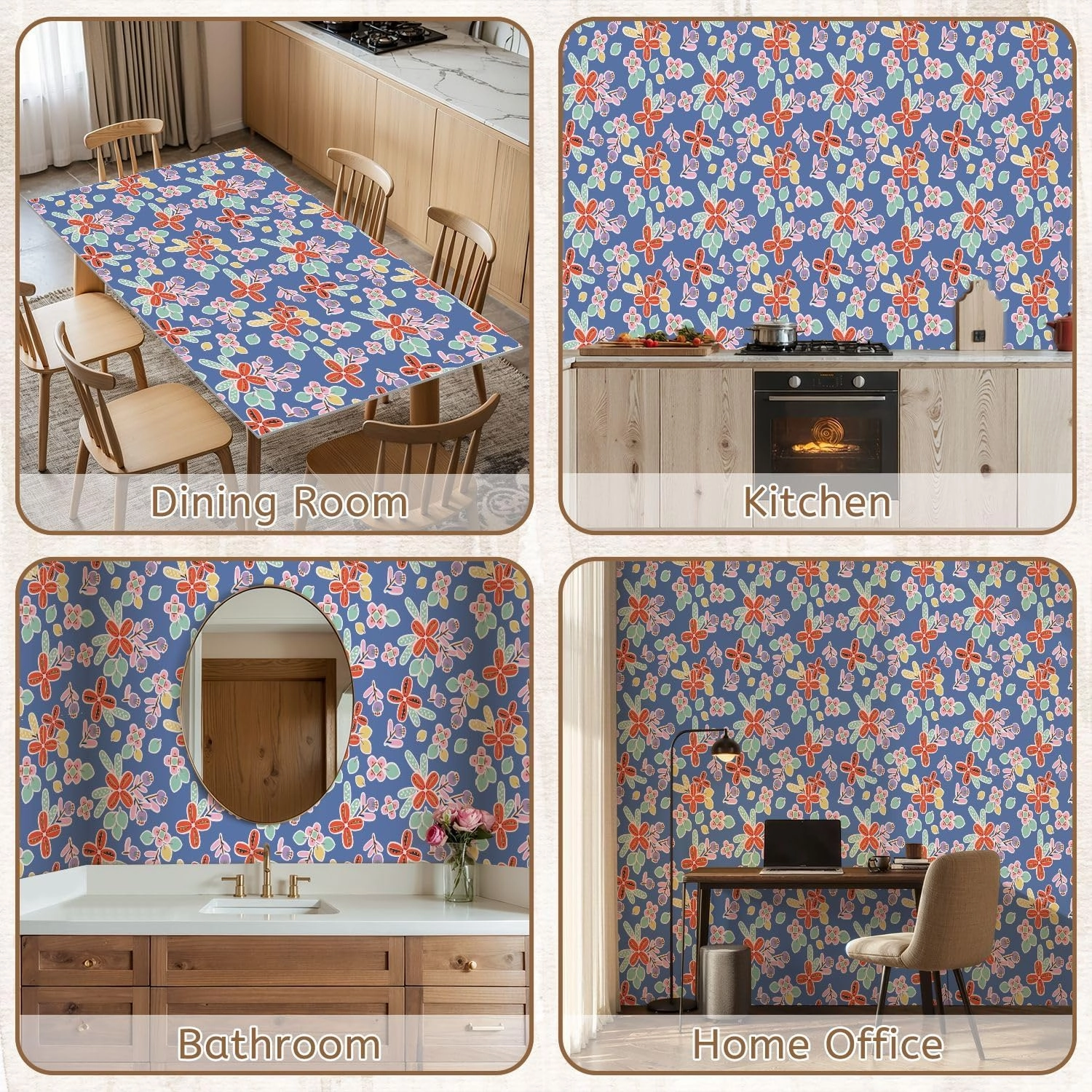 Peel and Stick Wallpaper Self Adhesive Wall Mural COLORFUL HAND DRAWN FLORAL SEAMLESS PATTERN BLUE SEAMLESS PRINT Contact Paper Renter Friendly Wallpaper for Kitchen Nursery Bedroom 17.7"x118"