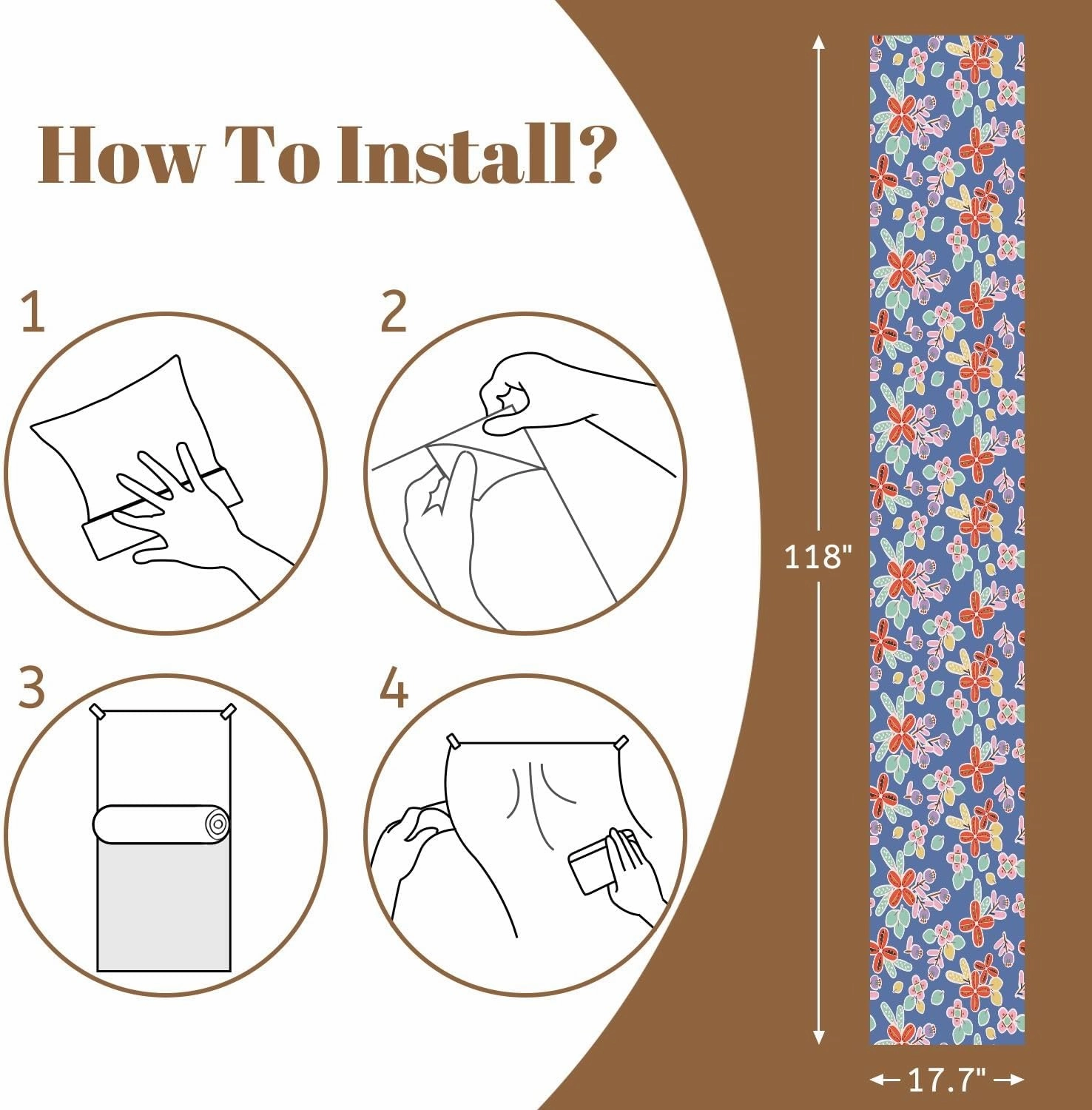 Peel and Stick Wallpaper Self Adhesive Wall Mural COLORFUL HAND DRAWN FLORAL SEAMLESS PATTERN BLUE SEAMLESS PRINT Contact Paper Renter Friendly Wallpaper for Kitchen Nursery Bedroom 17.7"x118"