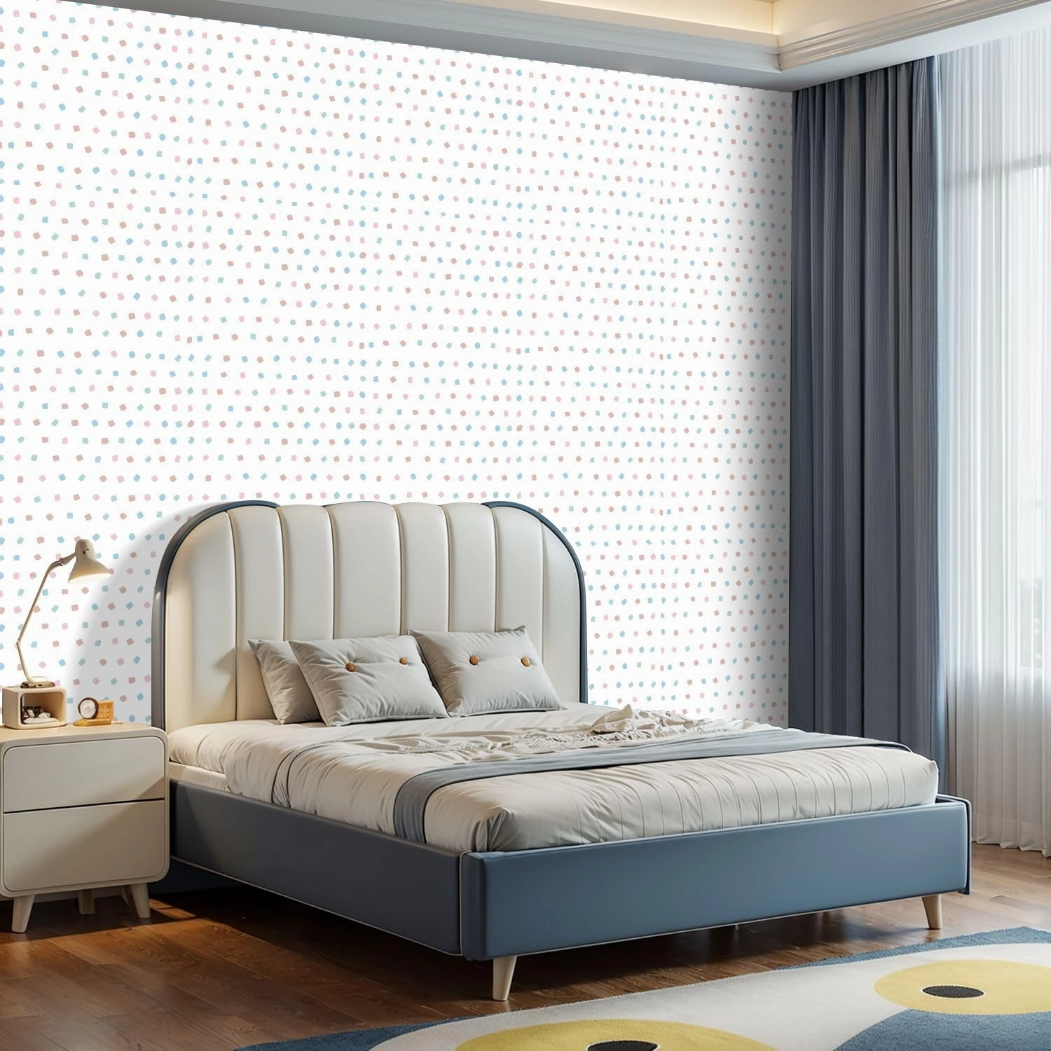Peel and Stick Wallpaper Self Adhesive Wall Mural Cute childish seamless small colorful mosaic shapes Minimalistic Contact Paper Renter Friendly Wallpaper for Kitchen Nursery Bedroom 17.7"x118"