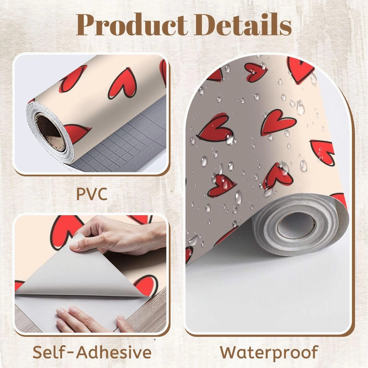 Peel and Stick Wallpaper Self Adhesive Wall Mural Cute doodled valentines day love themed seamless repeat pattern Random Contact Paper Renter Friendly Wallpaper for Kitchen Nursery Bedroom 17.7"x118"