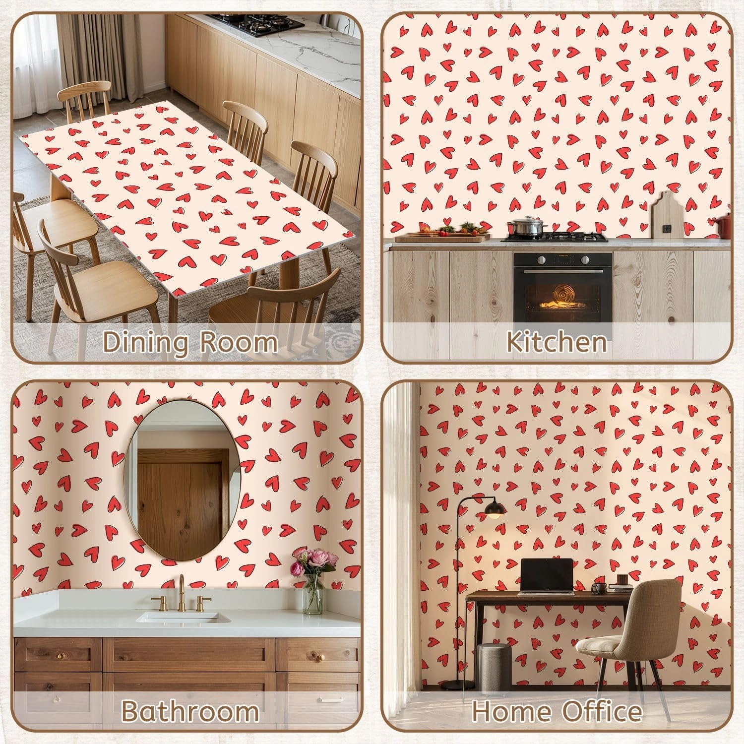 Peel and Stick Wallpaper Self Adhesive Wall Mural Cute doodled valentines day love themed seamless repeat pattern Random Contact Paper Renter Friendly Wallpaper for Kitchen Nursery Bedroom 17.7"x118"