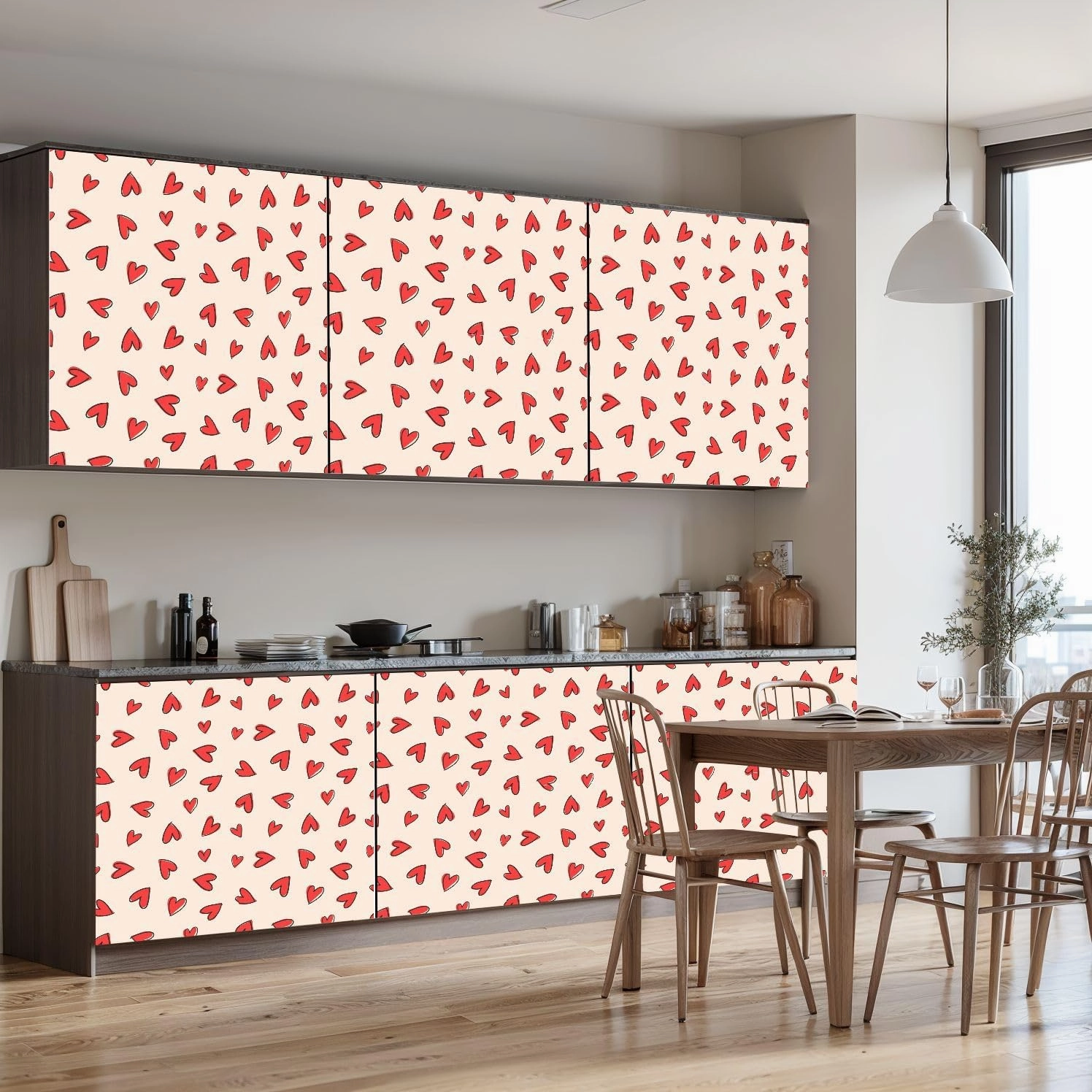 Peel and Stick Wallpaper Self Adhesive Wall Mural Cute doodled valentines day love themed seamless repeat pattern Random Contact Paper Renter Friendly Wallpaper for Kitchen Nursery Bedroom 17.7"x118"
