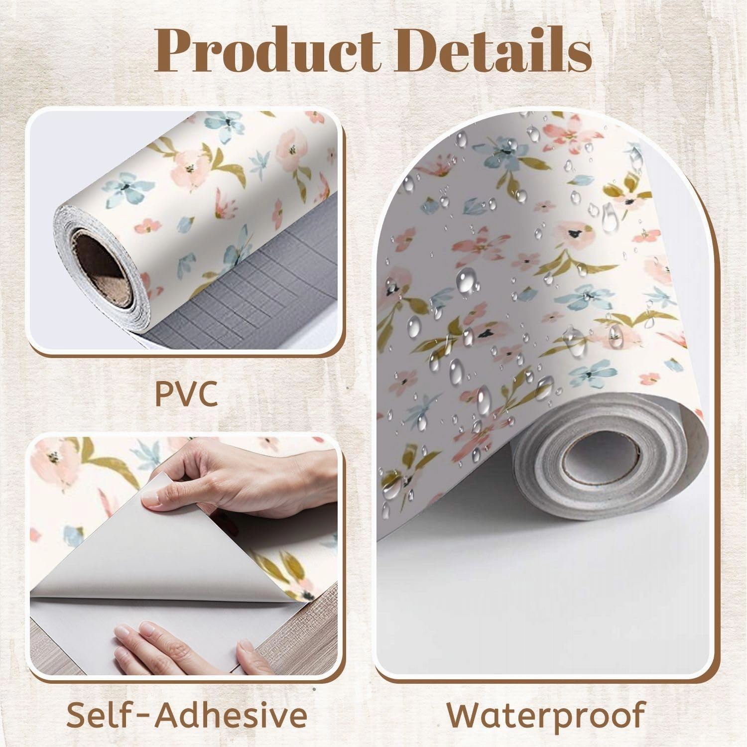 Peel and Stick Wallpaper Self Adhesive Wall Mural Cute feminine seamless watercolor pattern little tiny wildflowers hand Contact Paper Renter Friendly Wallpaper for Kitchen Nursery Bedroom 17.7"x118"