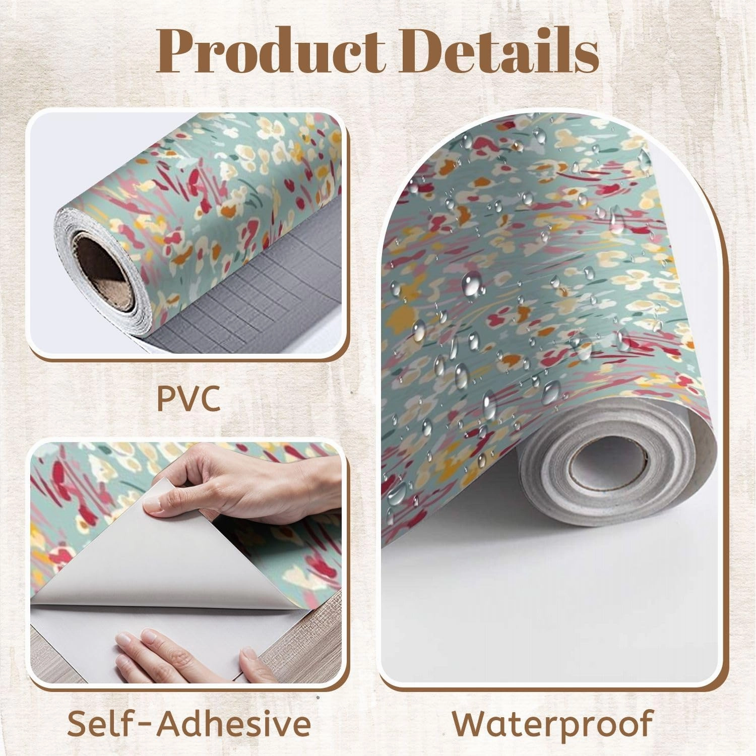 Peel and Stick Wallpaper Self Adhesive Wall Mural Cute feminine seamless watercolor pattern little tiny wildflowers hand Contact Paper Renter Friendly Wallpaper for Kitchen Nursery Bedroom 17.7"x118"