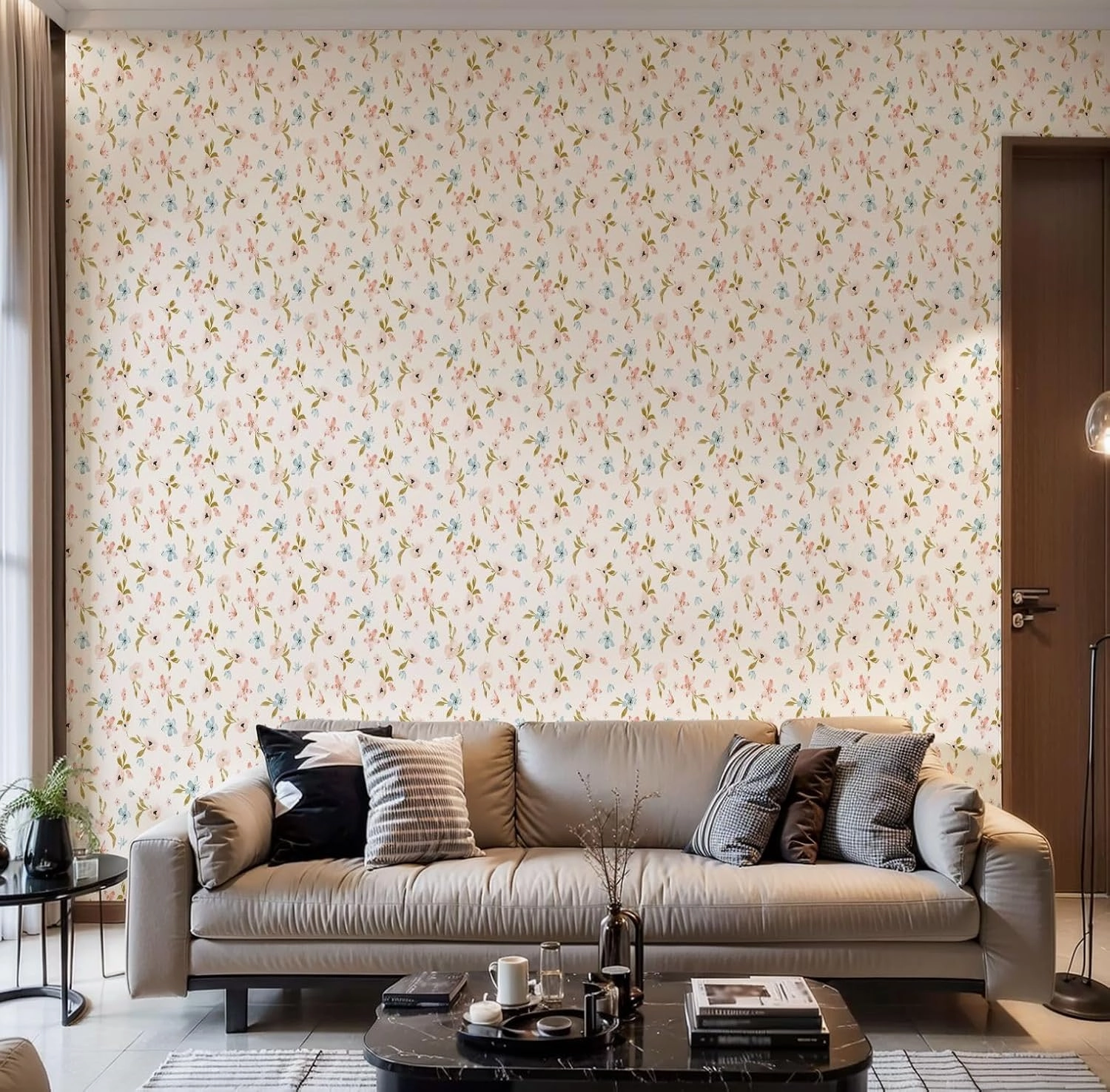 Peel and Stick Wallpaper Self Adhesive Wall Mural Cute feminine seamless watercolor pattern little tiny wildflowers hand Contact Paper Renter Friendly Wallpaper for Kitchen Nursery Bedroom 17.7"x118"