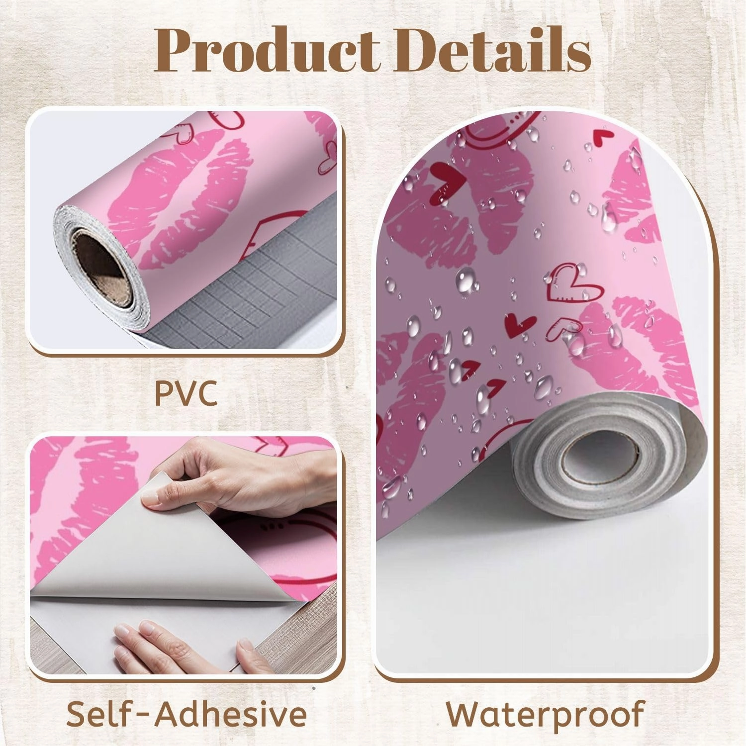 Peel and Stick Wallpaper Self Adhesive Wall Mural Cute Girl kiss Patterns Love Contact Paper Renter Friendly Wallpaper for Kitchen Nursery Bedroom 17.7"x118"