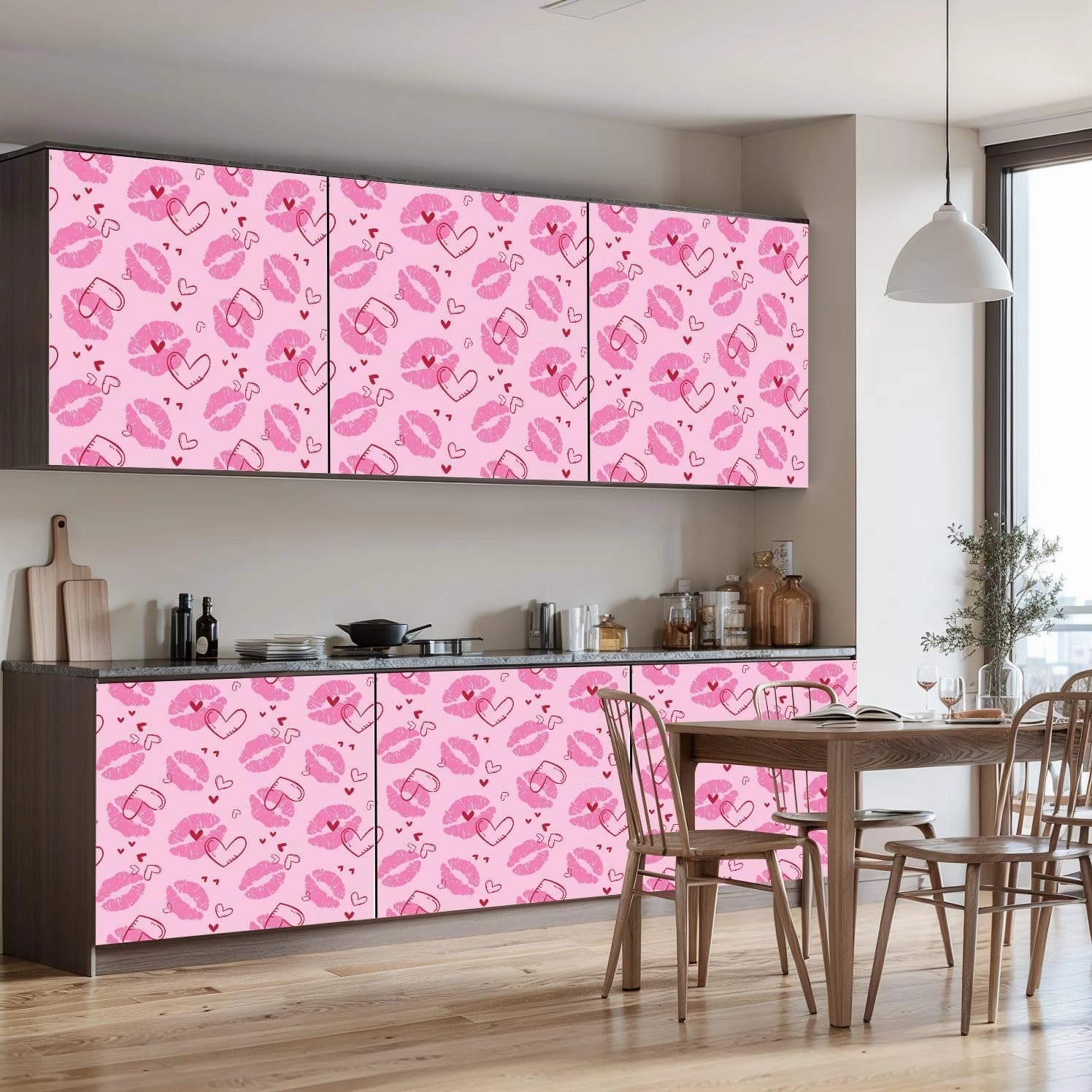 Peel and Stick Wallpaper Self Adhesive Wall Mural Cute Girl kiss Patterns Love Contact Paper Renter Friendly Wallpaper for Kitchen Nursery Bedroom 17.7"x118"