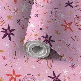 Peel and Stick Wallpaper Self Adhesive Wall Mural Cute hand drawn seamless pattern stars rainbows pink repeated design Contact Paper Renter Friendly Wallpaper for Kitchen Nursery Bedroom 24"x118"