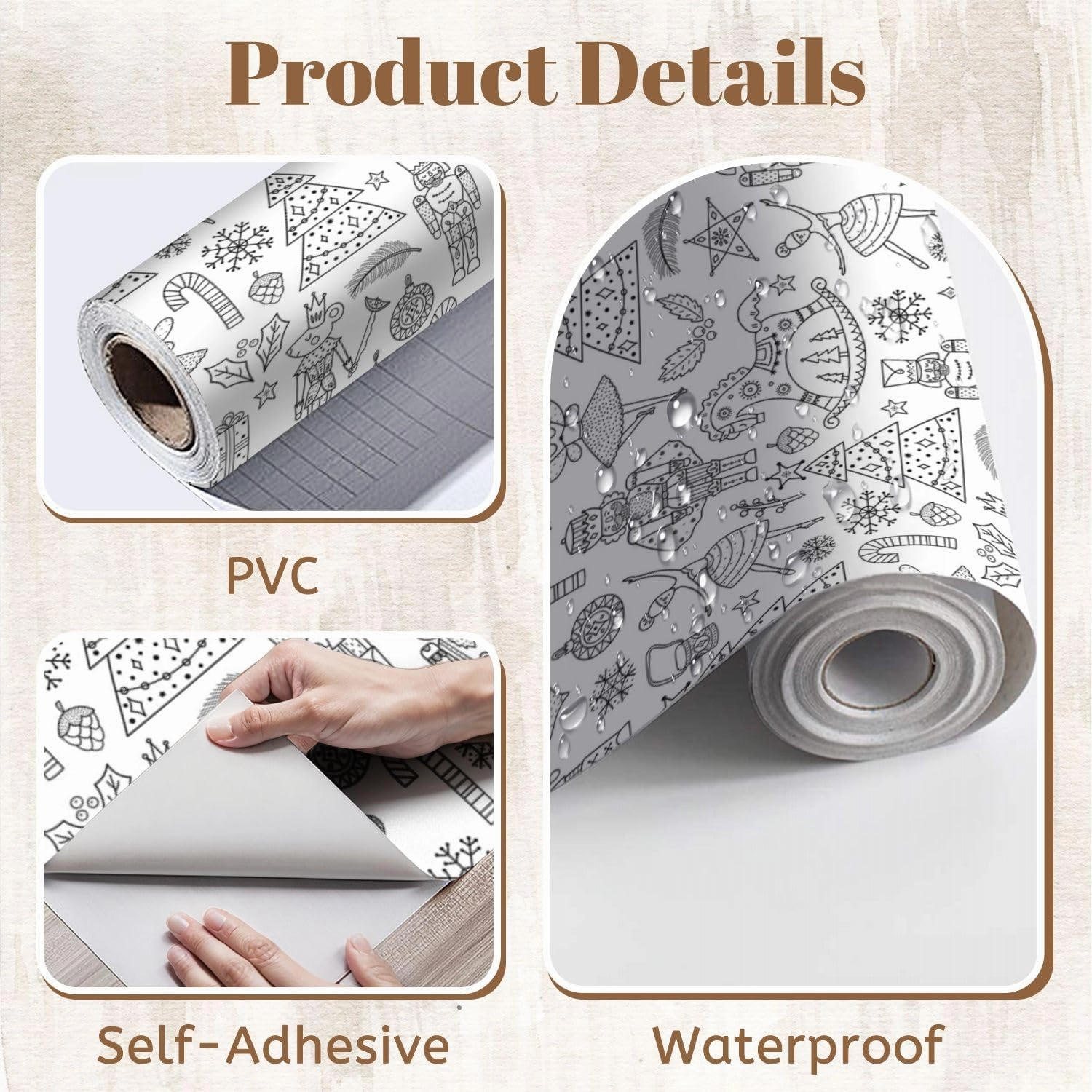 Peel and Stick Wallpaper Self Adhesive Wall Mural Cute line Christmas seamless Nutcracker Seamless can be used for fills Contact Paper Renter Friendly Wallpaper for Kitchen Nursery Bedroom 17.7"x118"