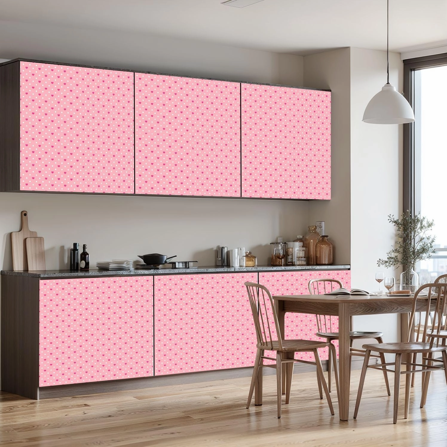 Peel and Stick Wallpaper Self Adhesive Wall Mural Cute pink heart seamless love hearts white dots texture soft pink Contact Paper Renter Friendly Wallpaper for Kitchen Nursery Bedroom 17.7"x118"