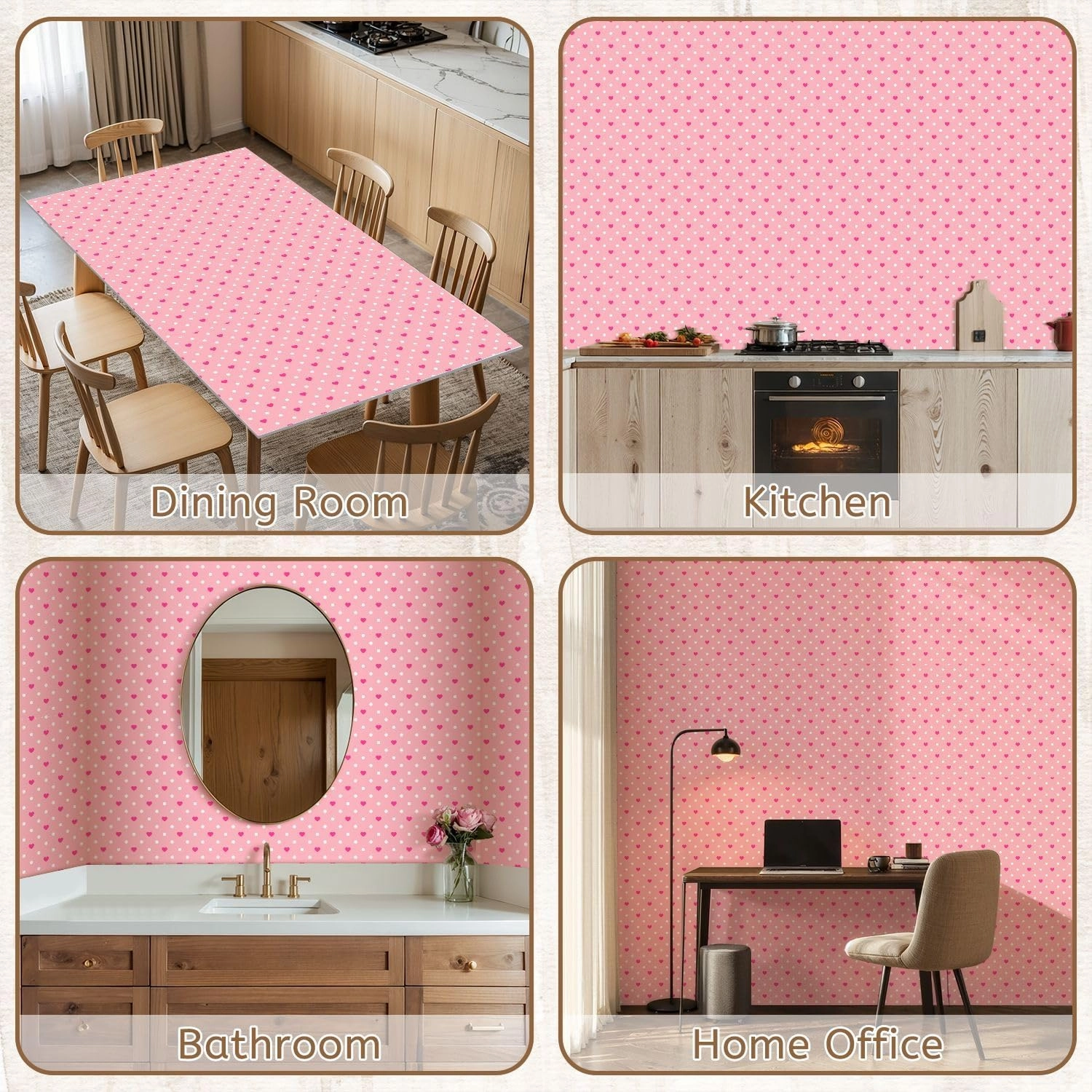Peel and Stick Wallpaper Self Adhesive Wall Mural Cute pink heart seamless love hearts white dots texture soft pink Contact Paper Renter Friendly Wallpaper for Kitchen Nursery Bedroom 17.7"x118"